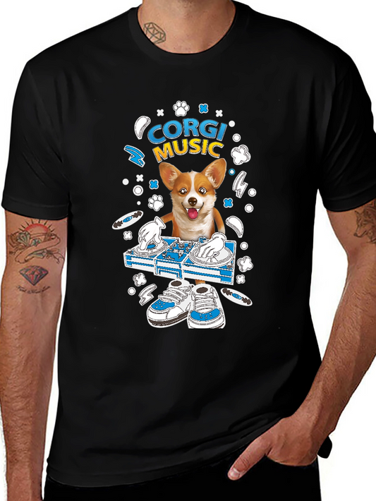 Corgi DJ Graphic Tee - Music Lovers Shirt