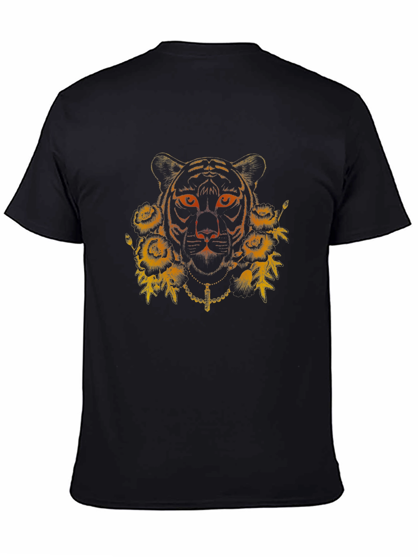 Tiger Floral Graphic Print Black T-Shirt