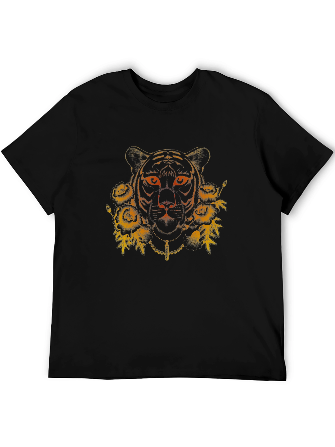 Tiger Floral Graphic Print Black T-Shirt