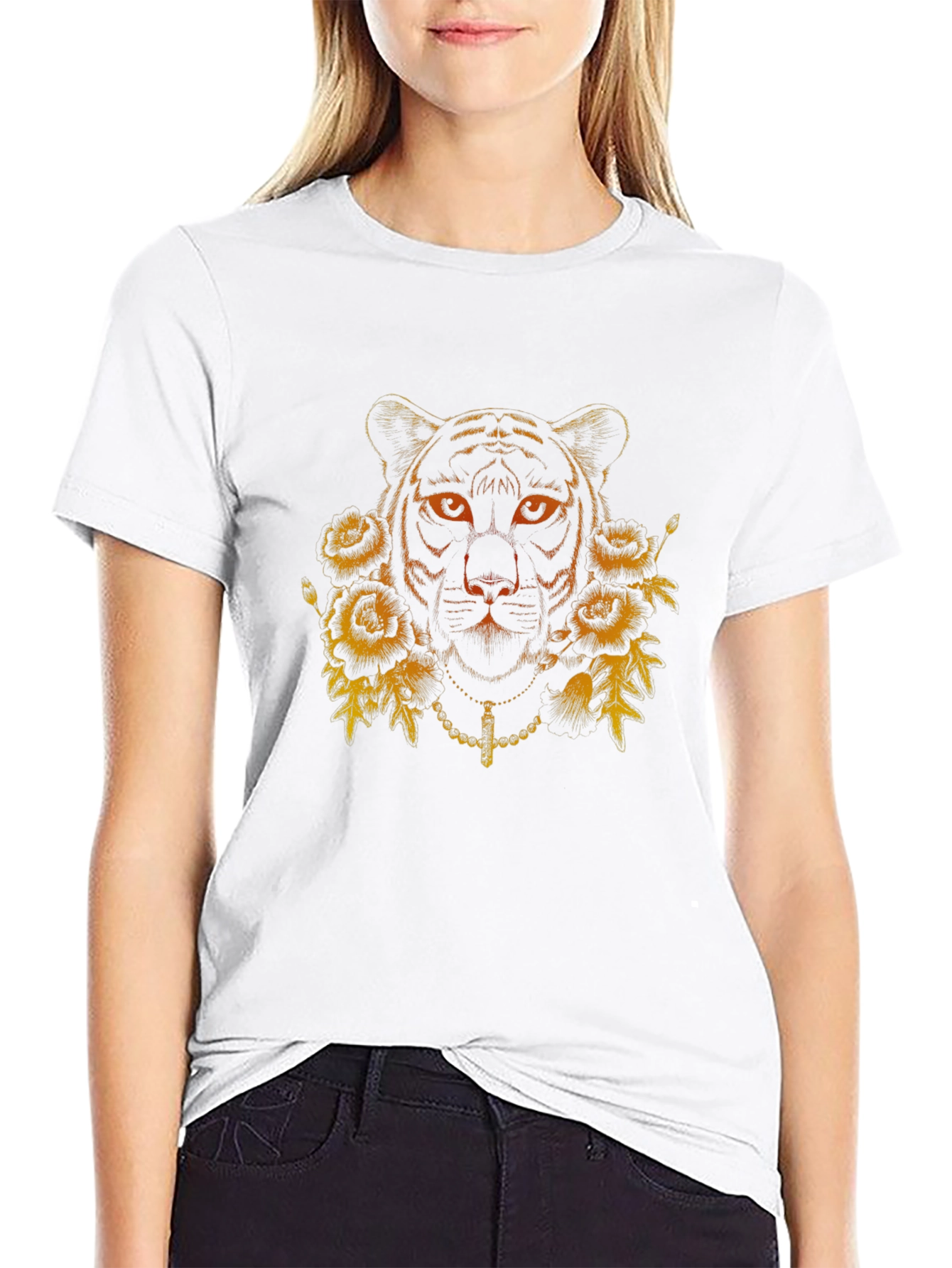 Tiger Floral Graphic Print Black T-Shirt