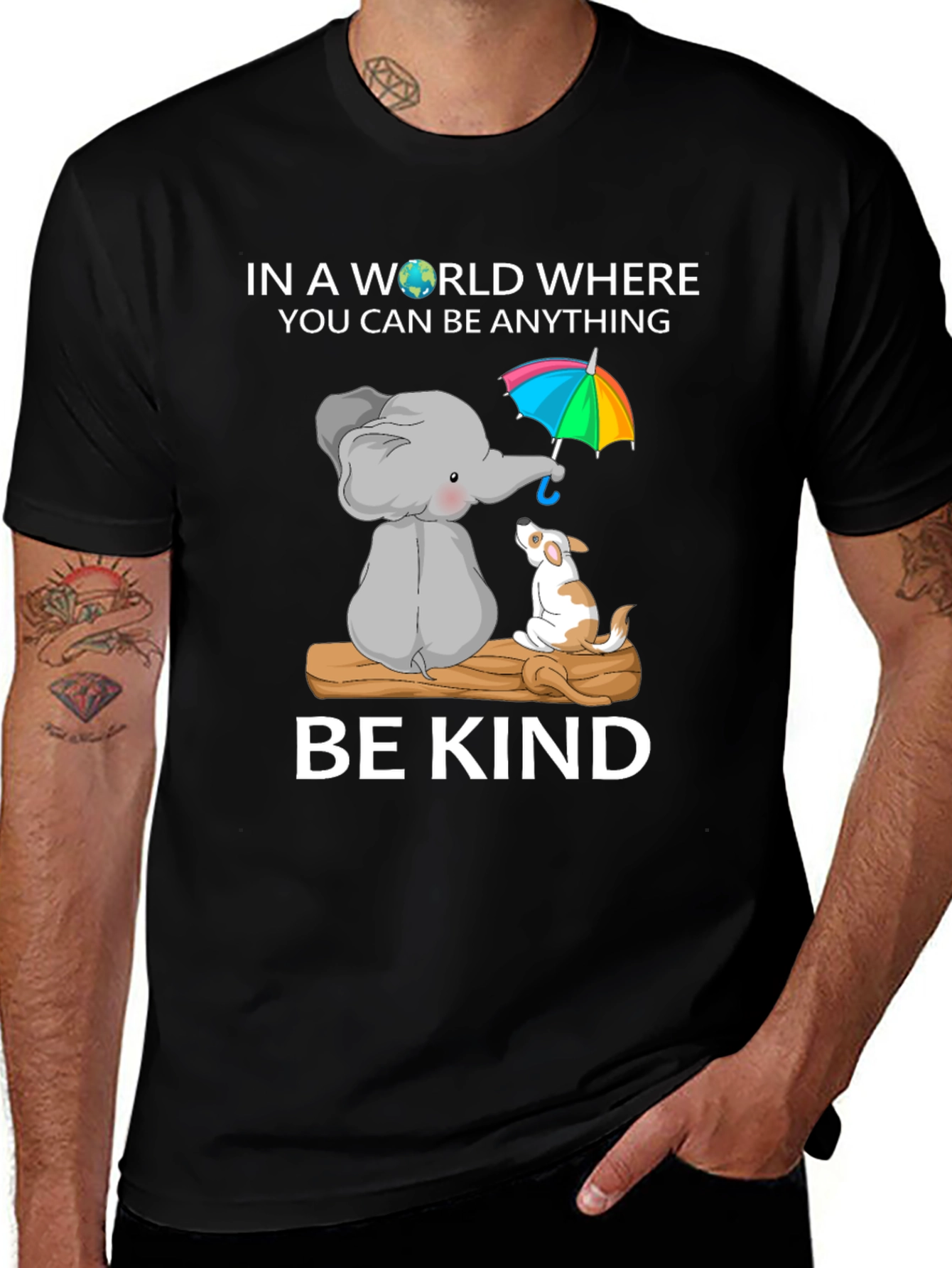 Be Kind Elephant and Dog T-Shirt | Cute Animal Graphic Tee | Dog Lover Gift | Free Shipping $50+