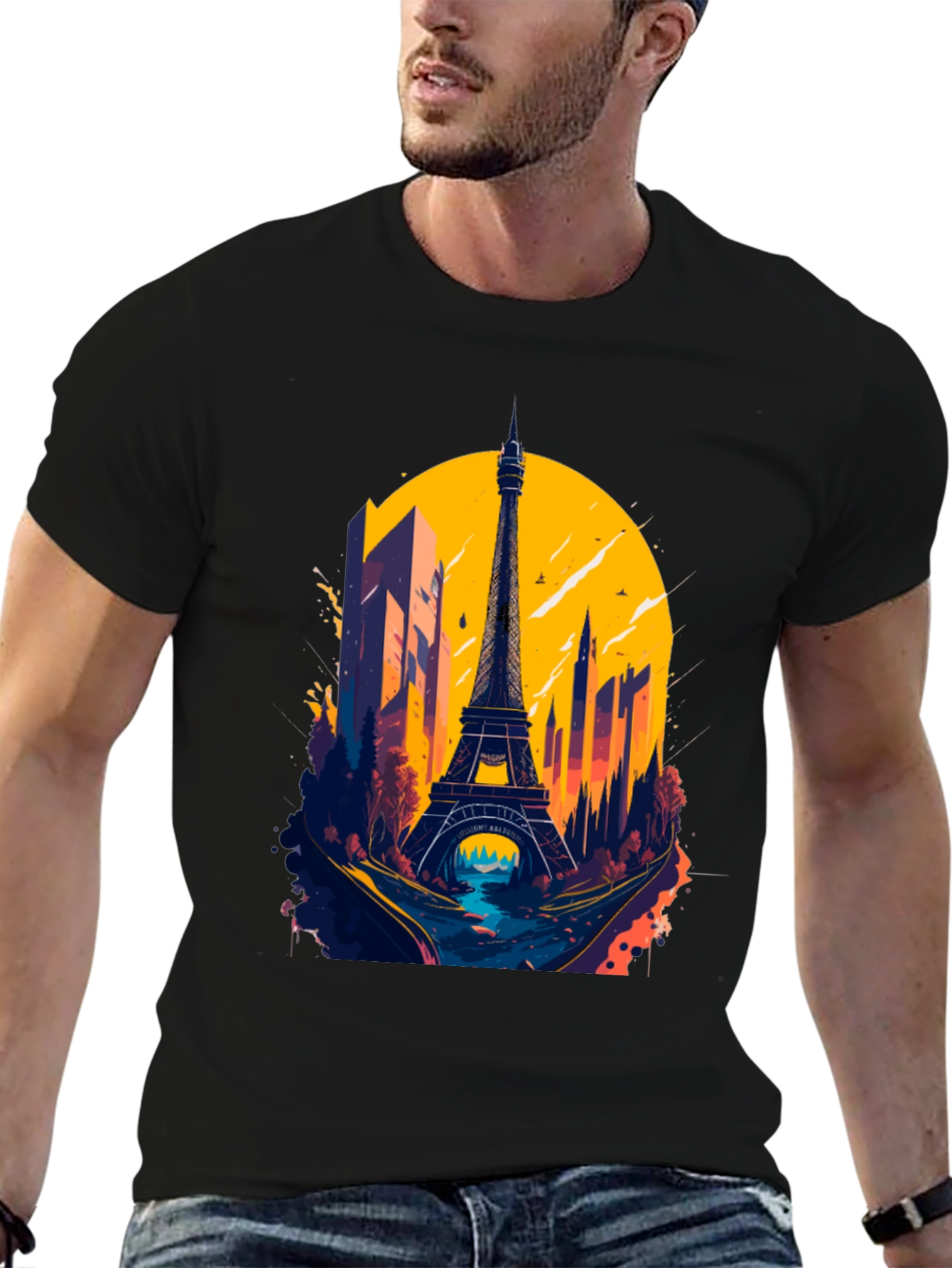 Paris Eiffel Tower Graphic Tee - Stylish Black T-Shirt