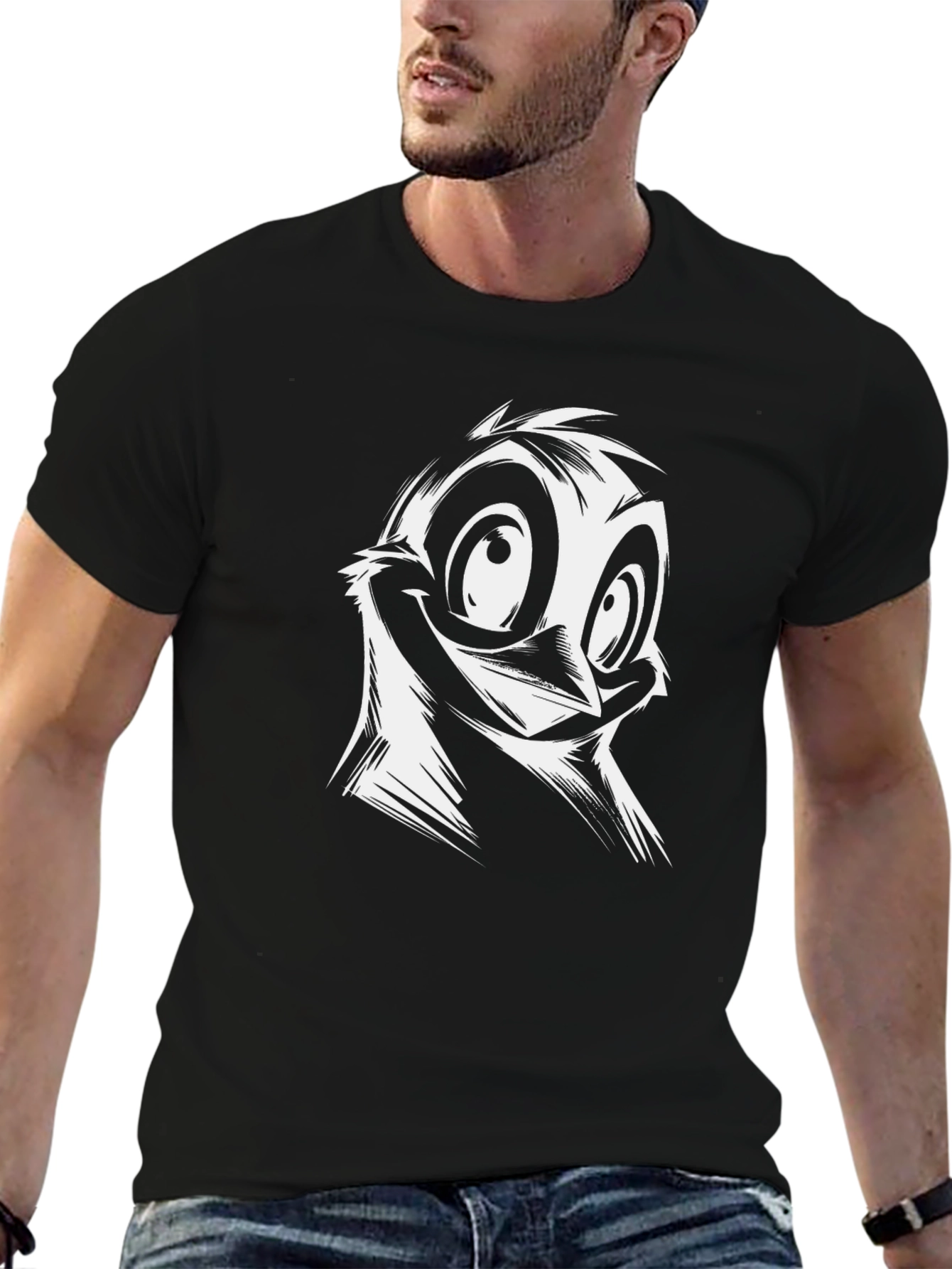 Cartoon Bird Graphic Black T-Shirt