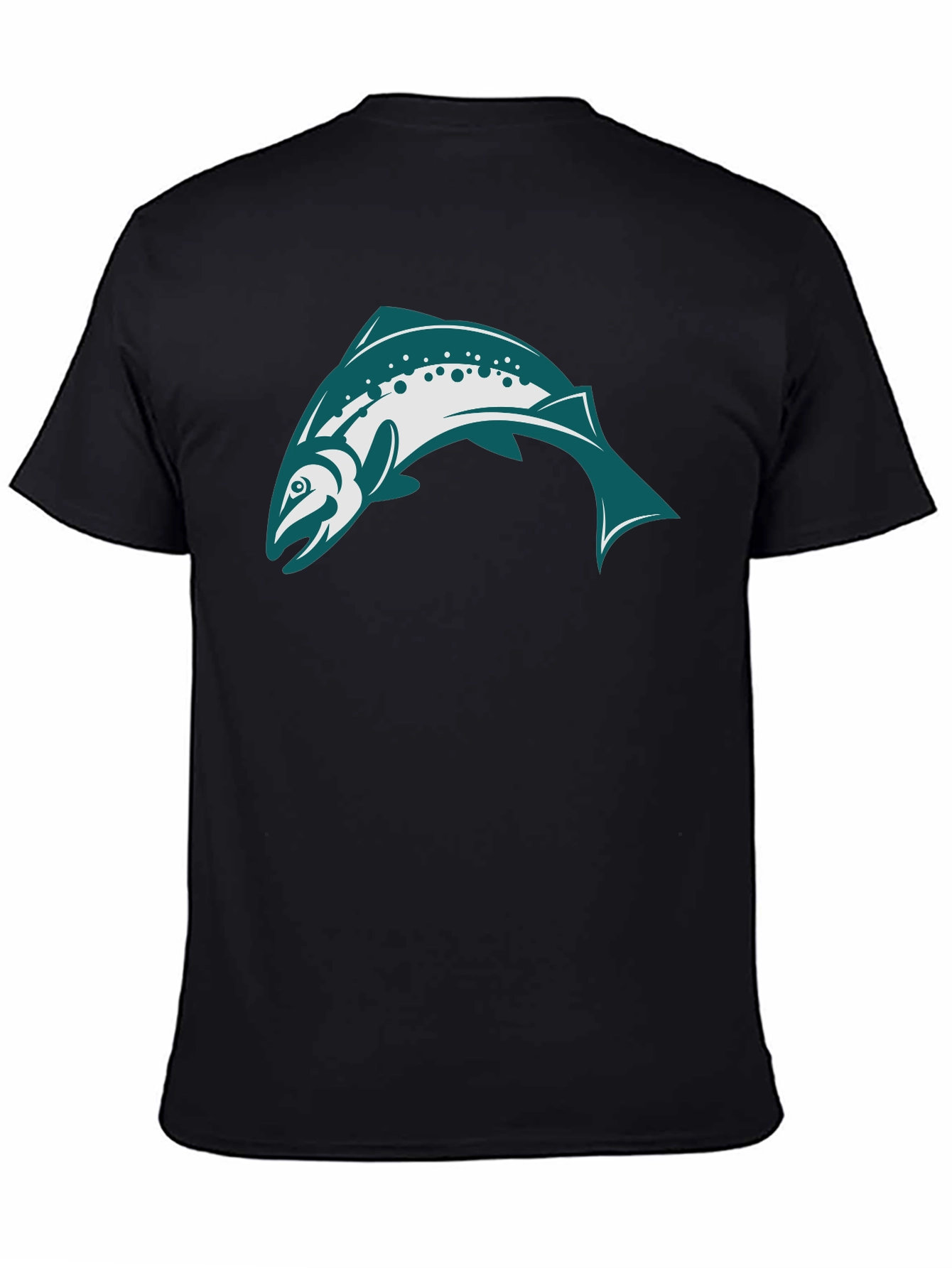 Black T-Shirt with Teal & White Fish Design