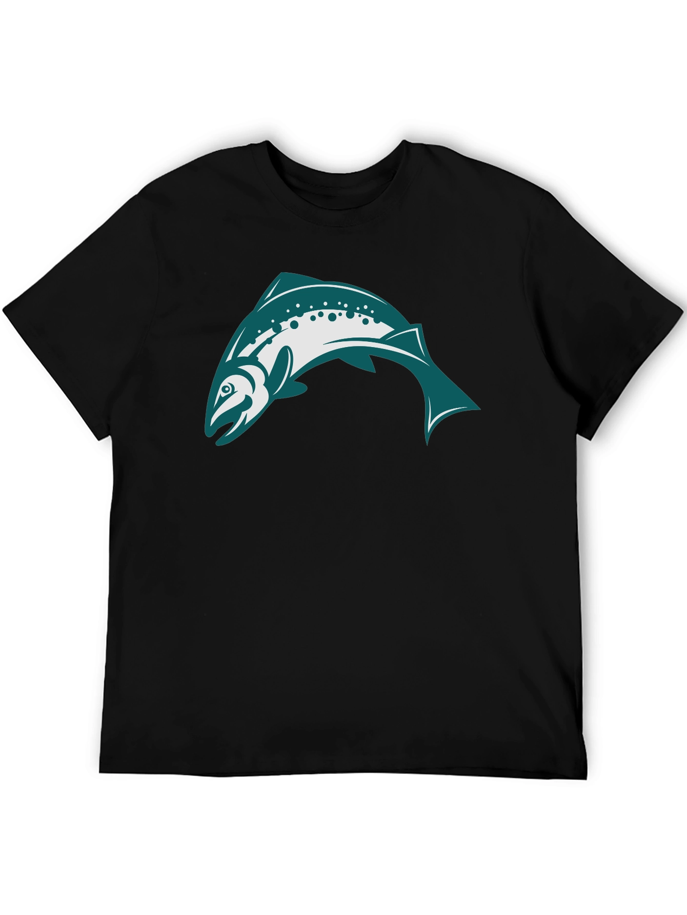 Black T-Shirt with Teal & White Fish Design
