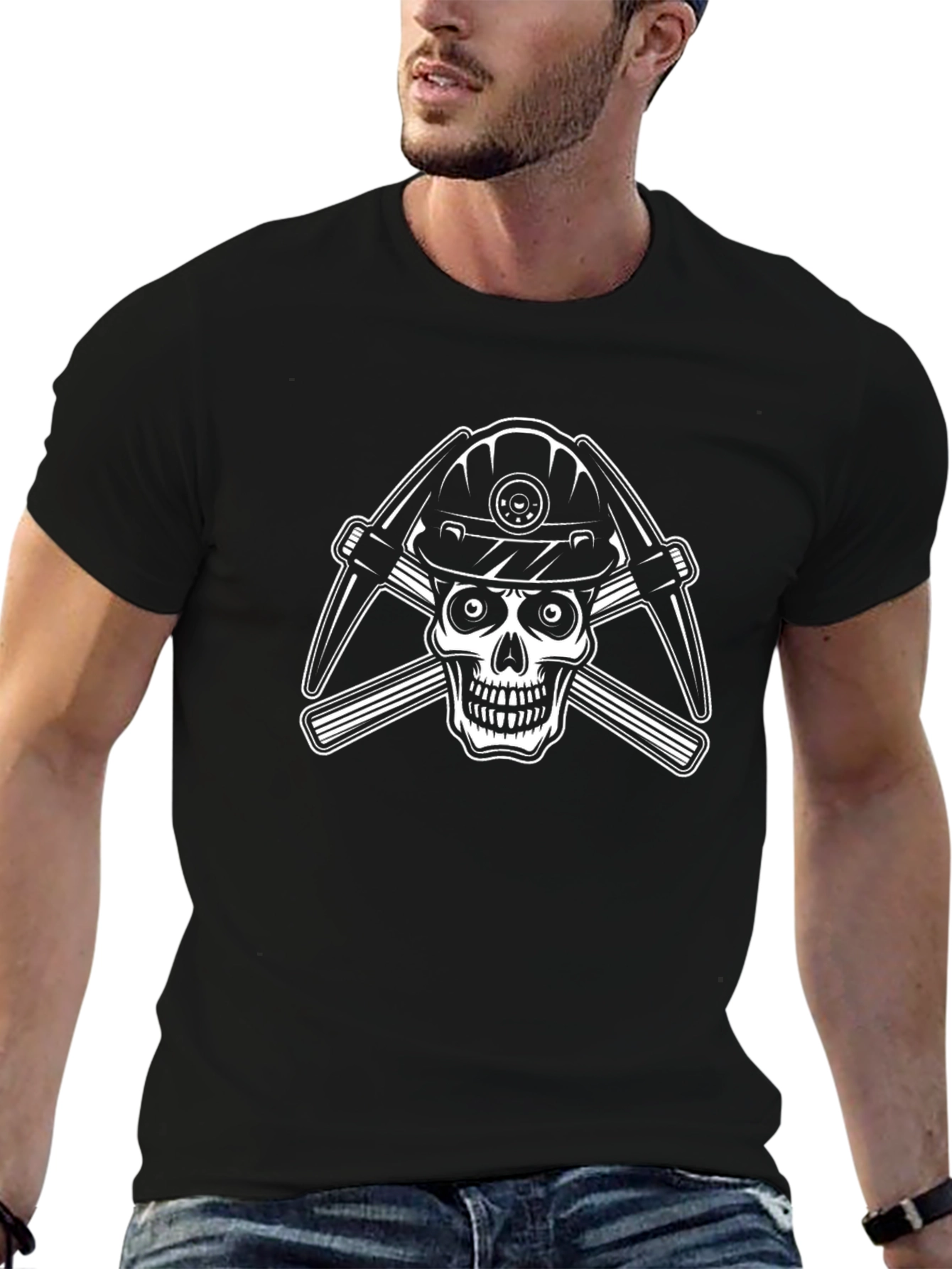 Miner Skull Graphic T-Shirt - Black