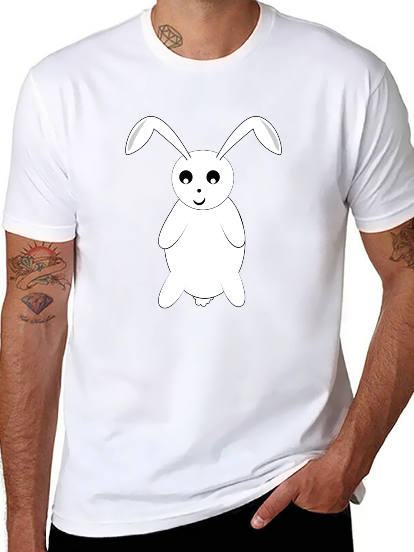Cute Rabbit Graphic Tee - Black
