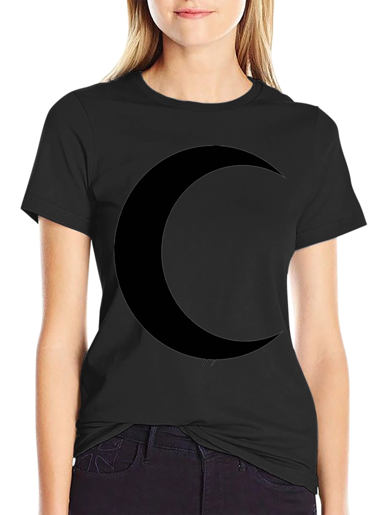 Black Crescent Moon Graphic T-Shirt - Modern Style