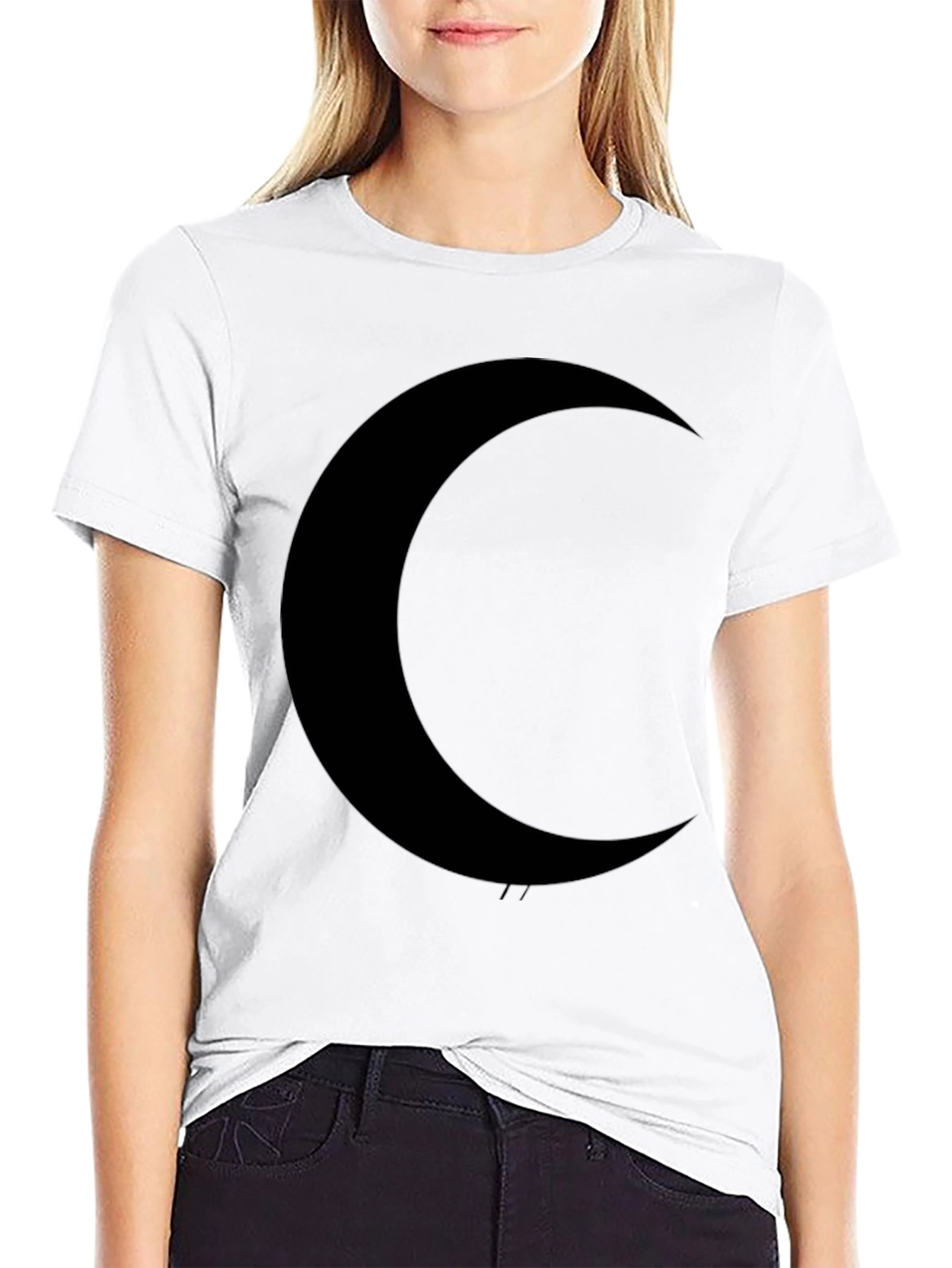 Black Crescent Moon Graphic T-Shirt - Modern Style
