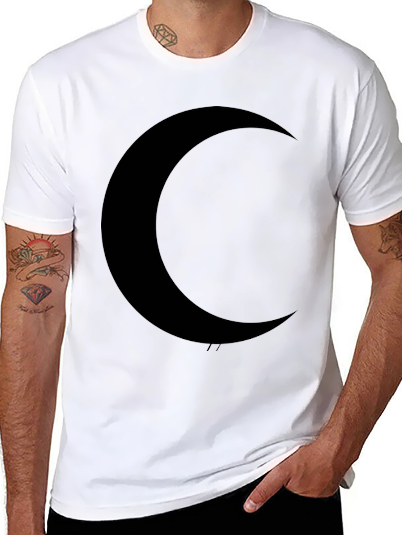 Black Crescent Moon Graphic T-Shirt - Modern Style