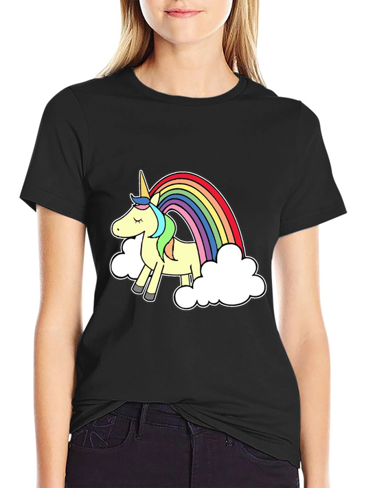 Unicorn Rainbow Graphic Tee - Black Cotton T-Shirt