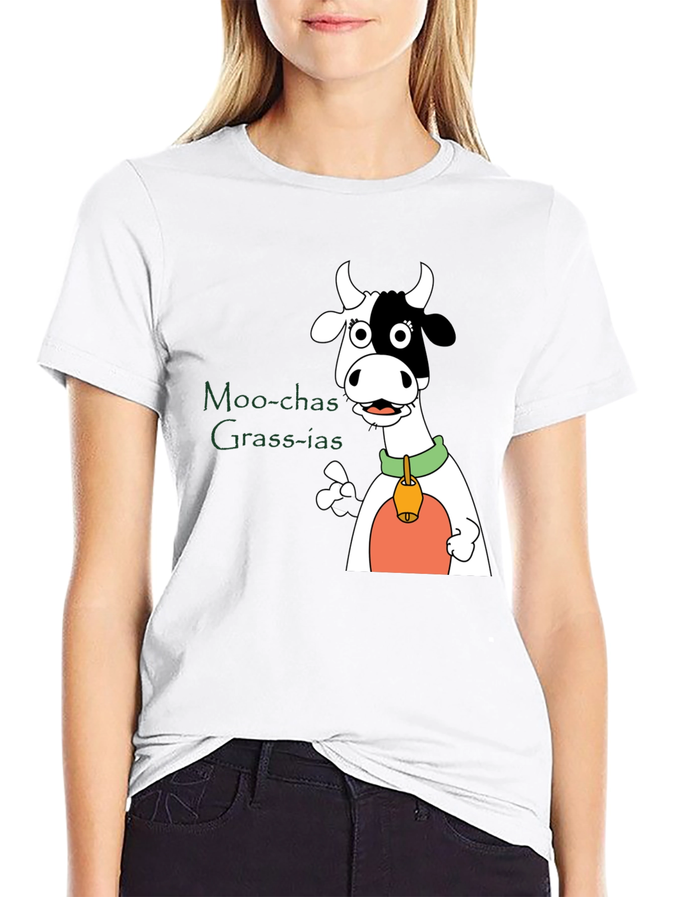 Moo-chas Grass-ias Cow Graphic Black T-Shirt