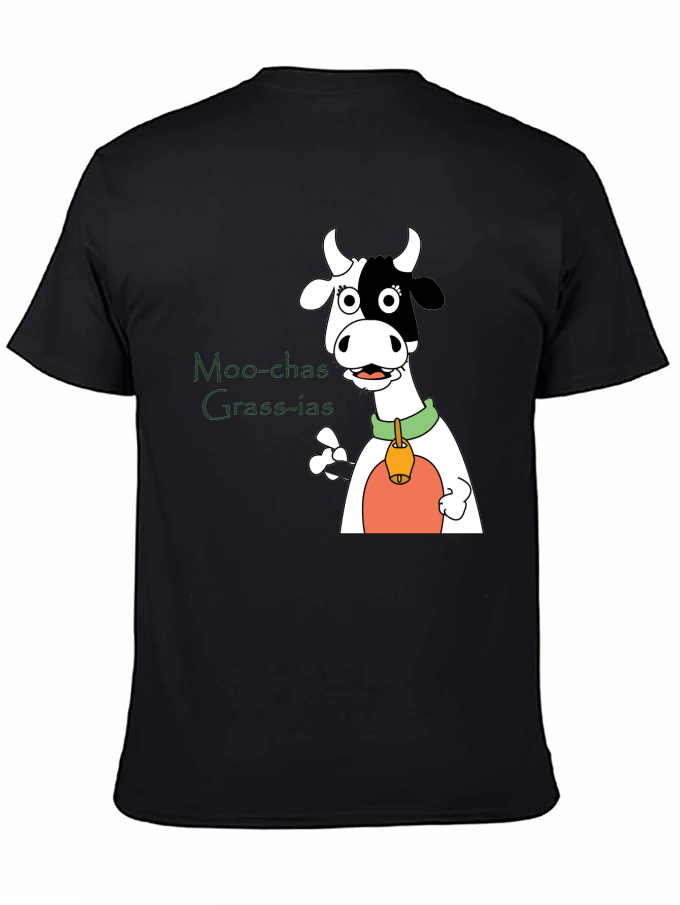 Moo-chas Grass-ias Cow Graphic Black T-Shirt