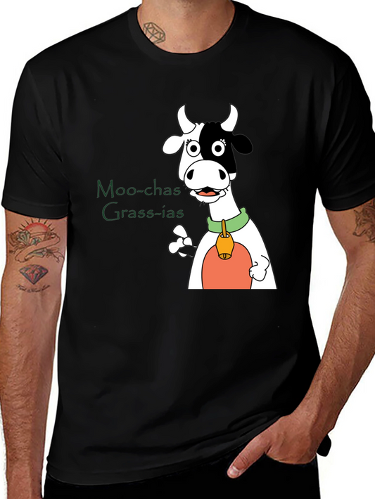 Moo-chas Grass-ias Cow Graphic Black T-Shirt