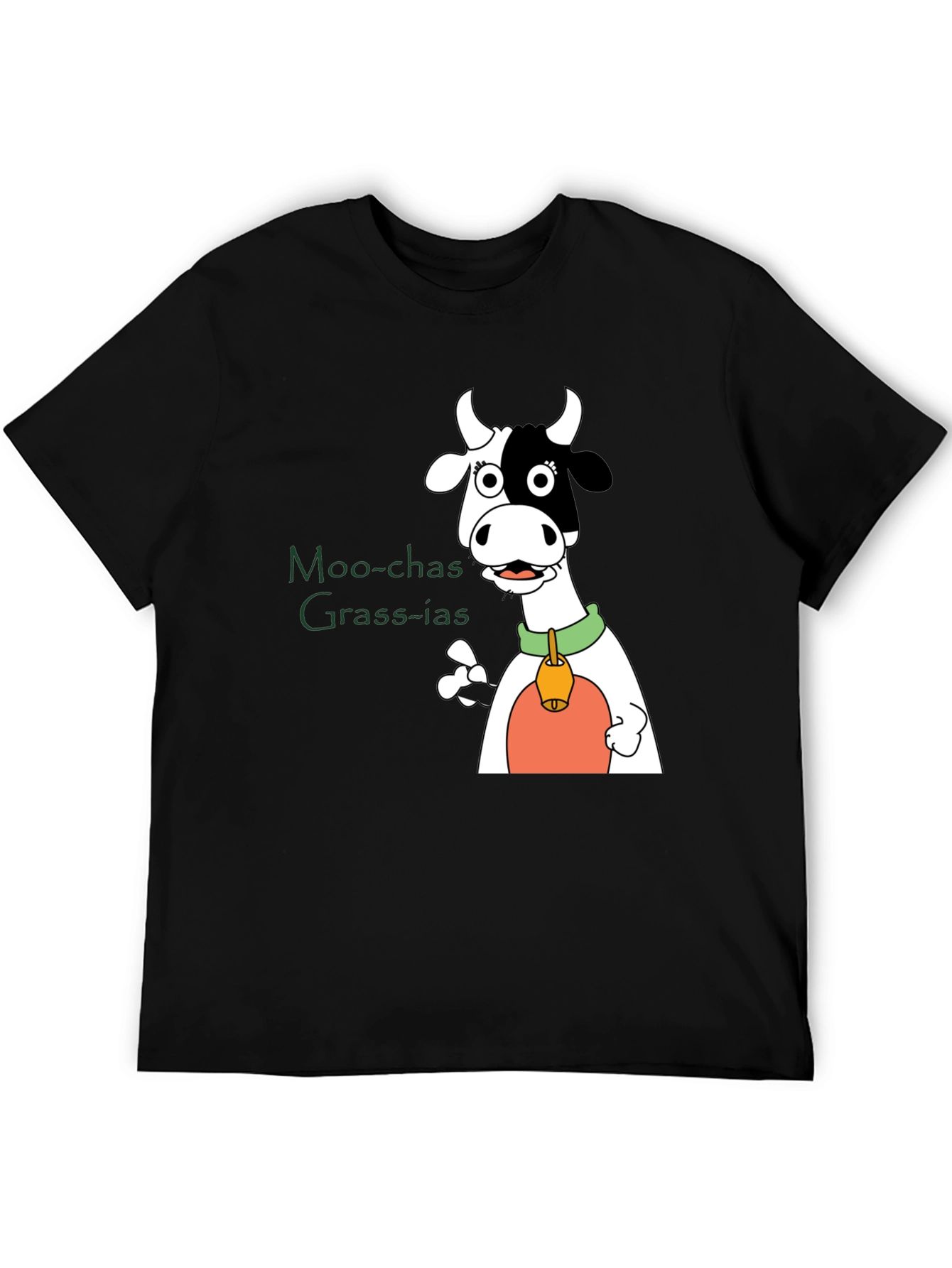 Moo-chas Grass-ias Cow Graphic Black T-Shirt