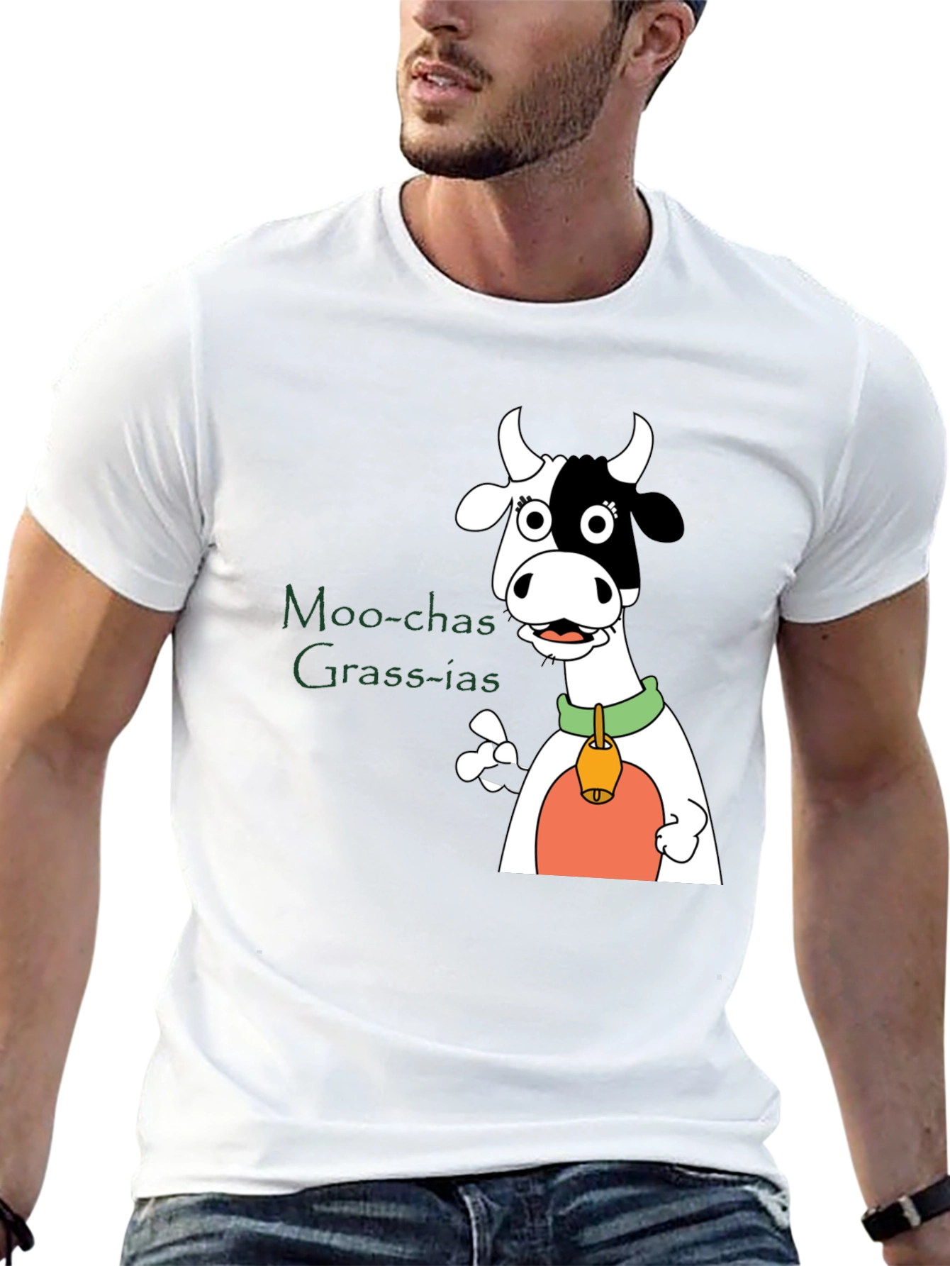 Moo-chas Grass-ias Cow Graphic Black T-Shirt