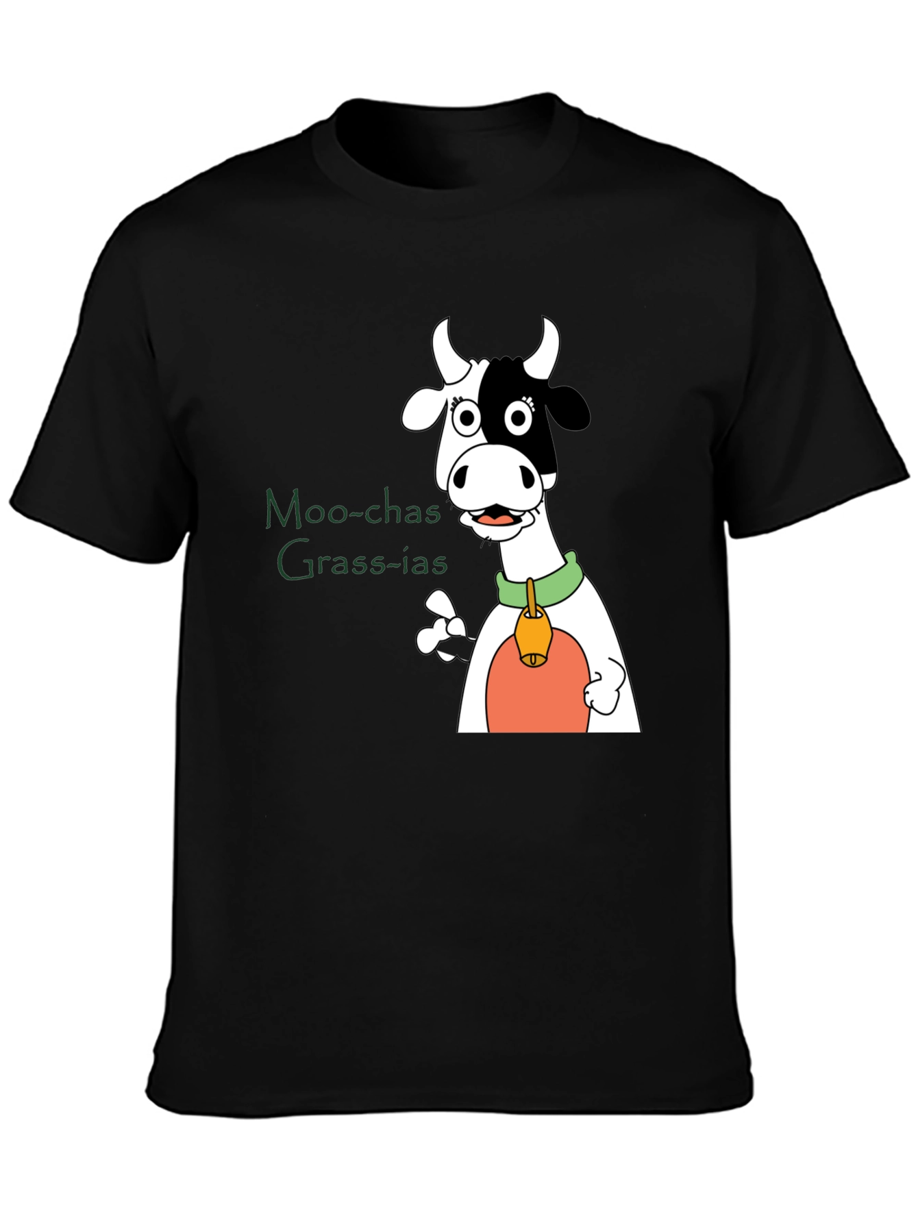 Moo-chas Grass-ias Cow Graphic Black T-Shirt