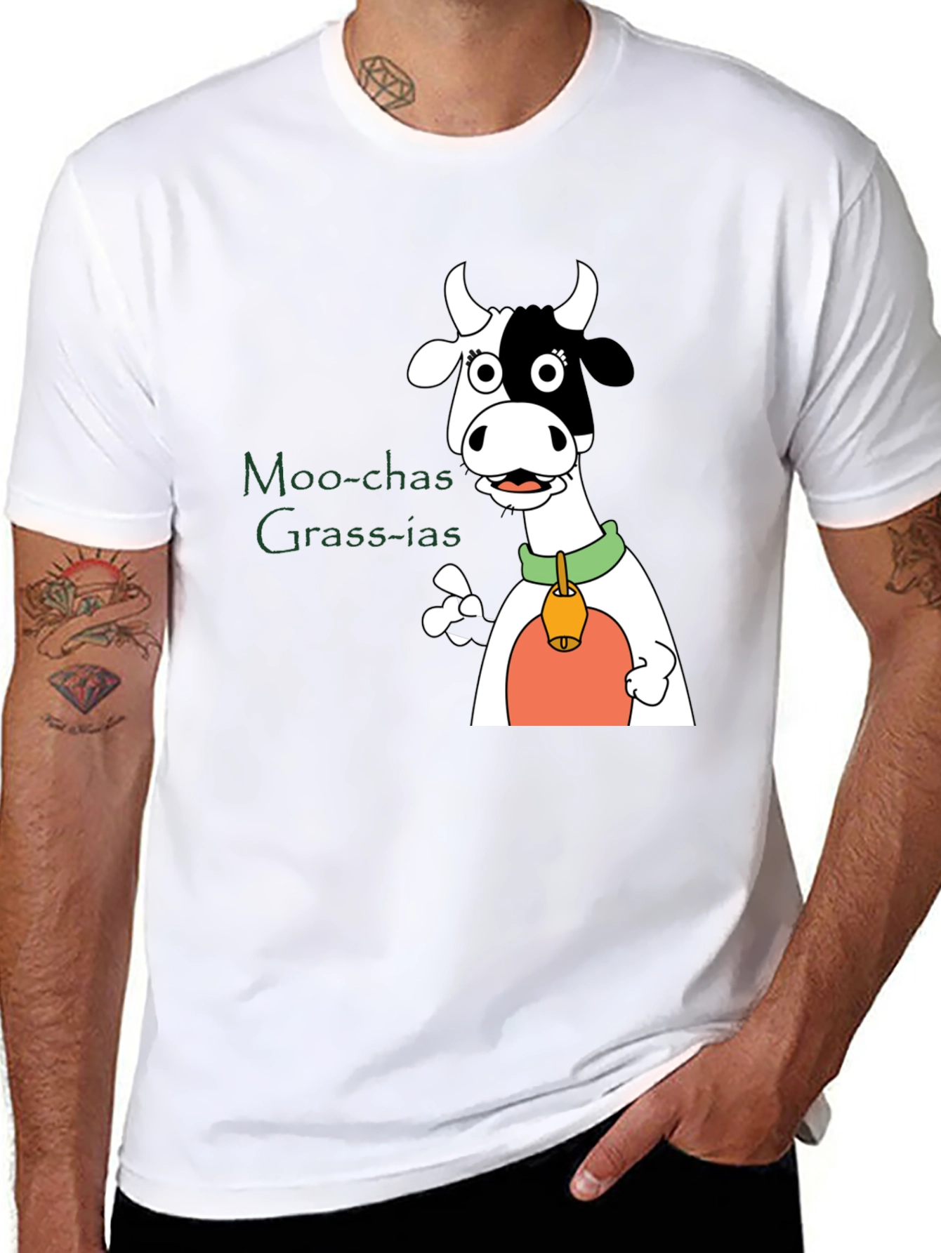 Moo-chas Grass-ias Cow Graphic Black T-Shirt