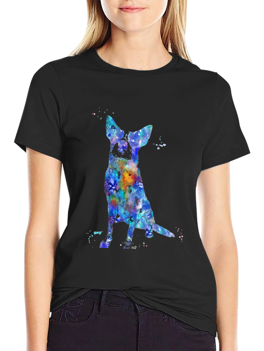 Watercolor Dog Graphic Black T-Shirt