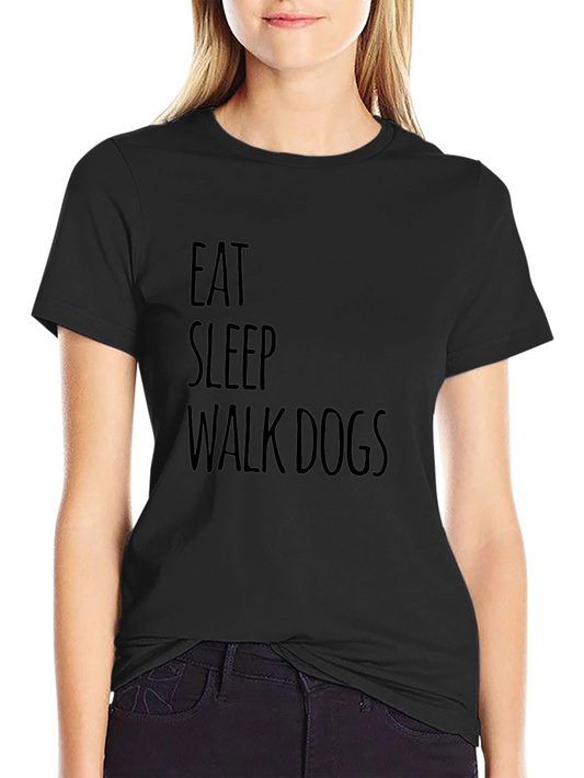 Eat Sleep Walk Dogs Graphic Tee - Black Casual T-Shirt