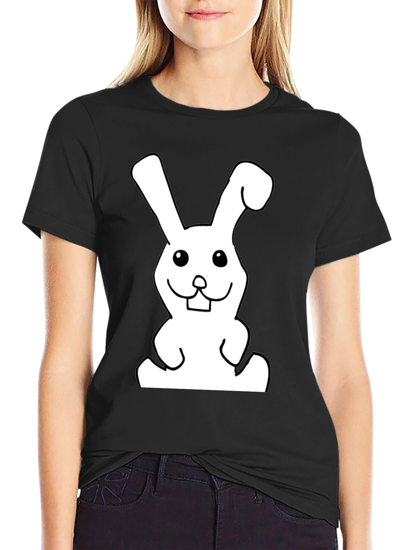 Black T-Shirt with Funny Rabbit Graphic