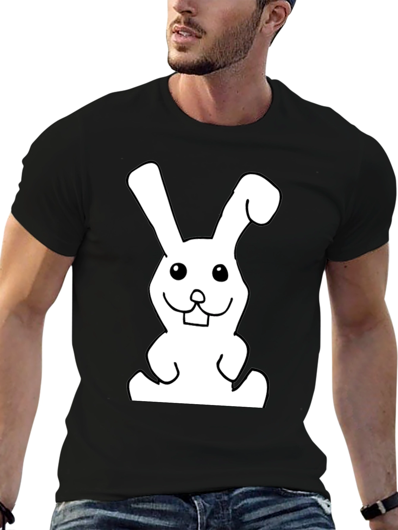 Black T-Shirt with Funny Rabbit Graphic