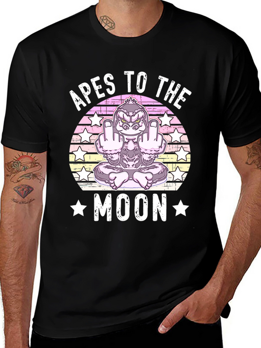 Apes to the Moon Graphic T-Shirt - Black Cotton Tee
