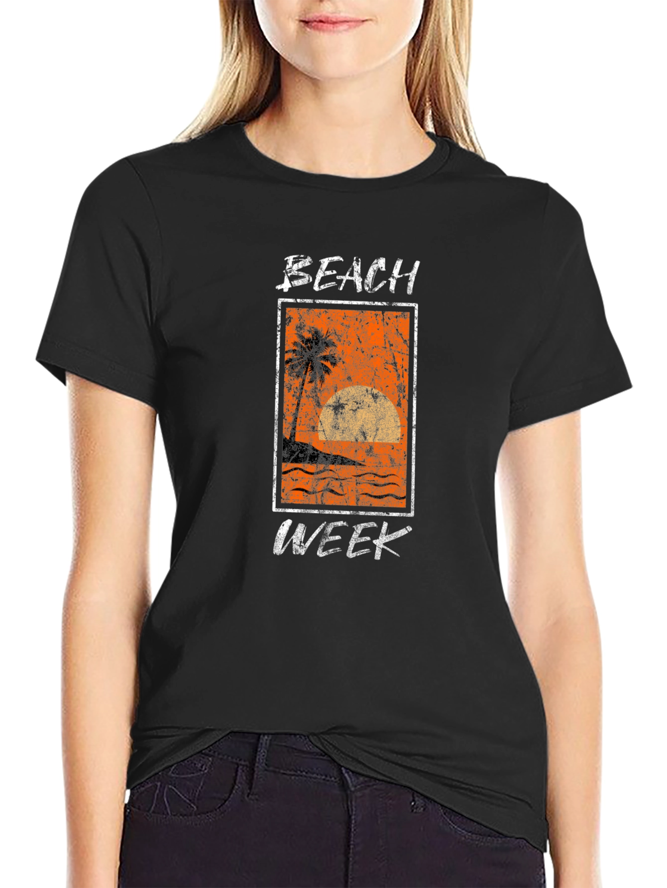 Beach Week Graphic Tee - Black Cotton T-Shirt