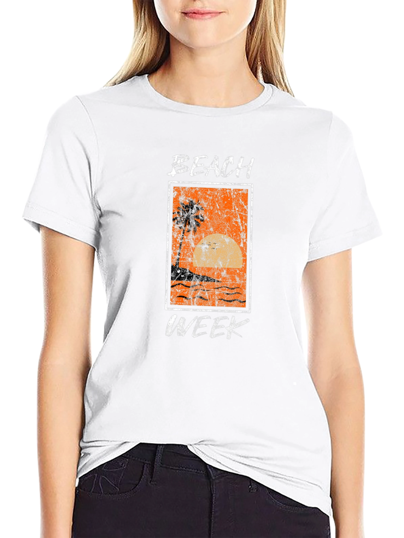 Beach Week Graphic Tee - Black Cotton T-Shirt