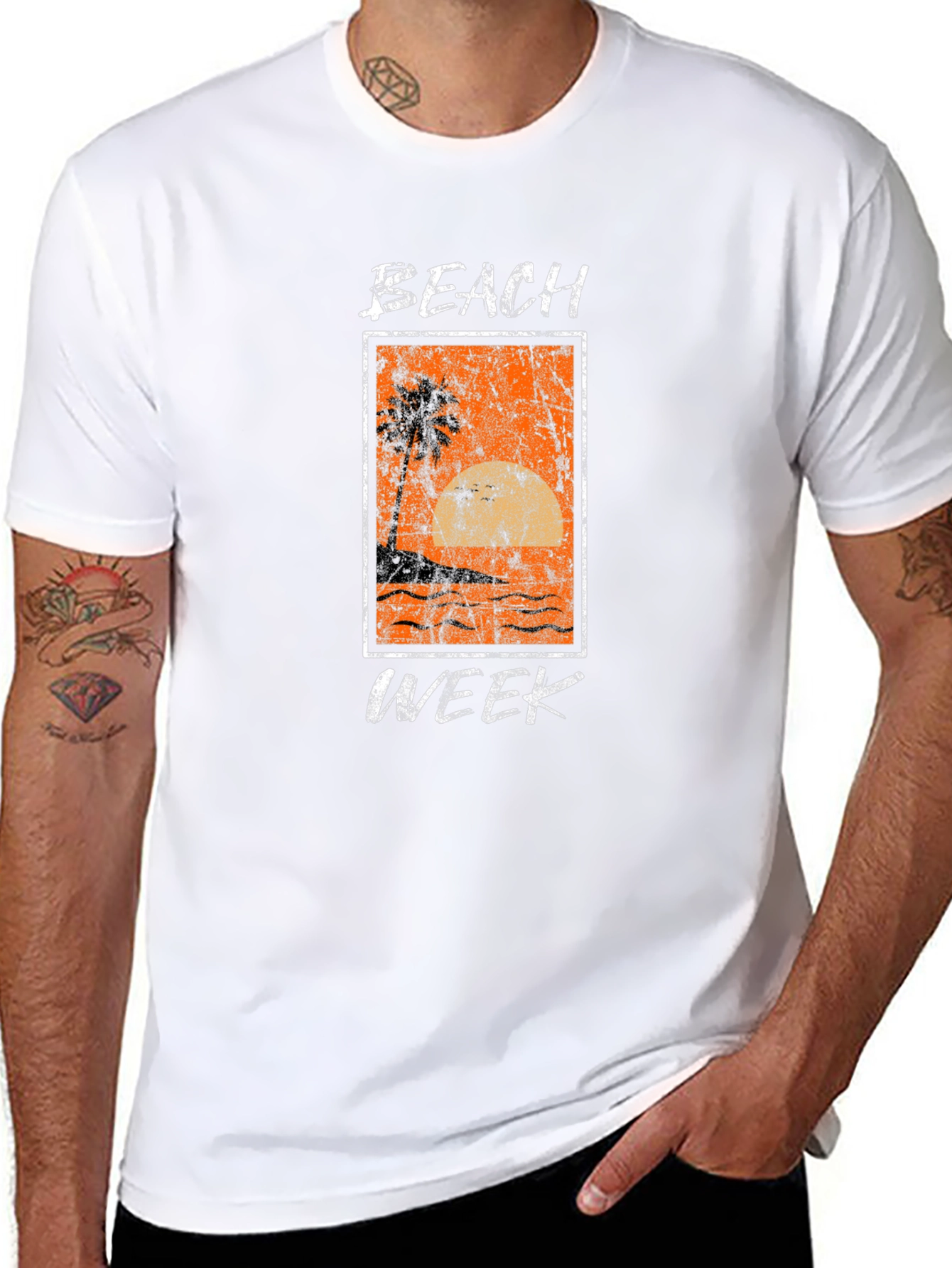 Beach Week Graphic Tee - Black Cotton T-Shirt
