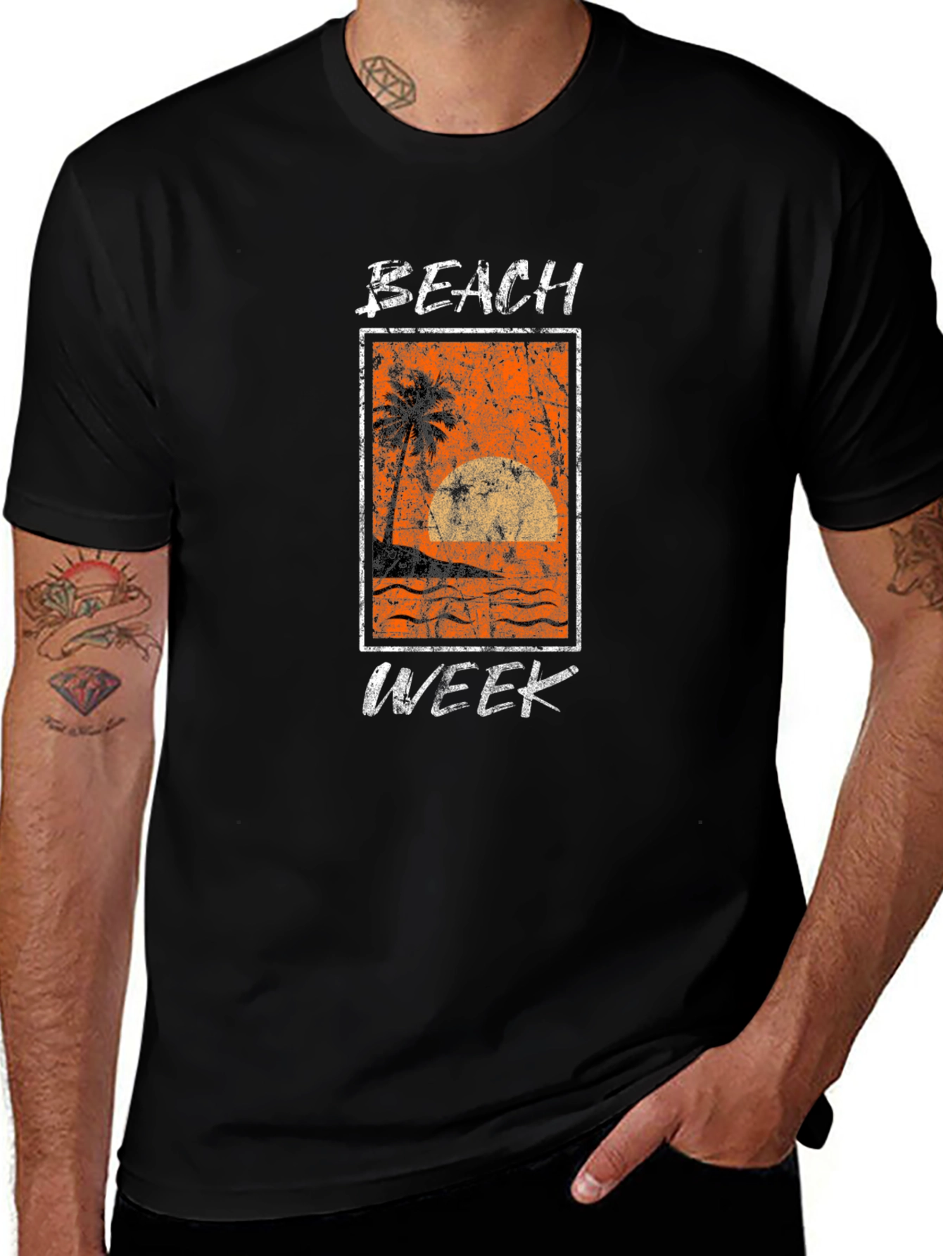 Beach Week Graphic Tee - Black Cotton T-Shirt