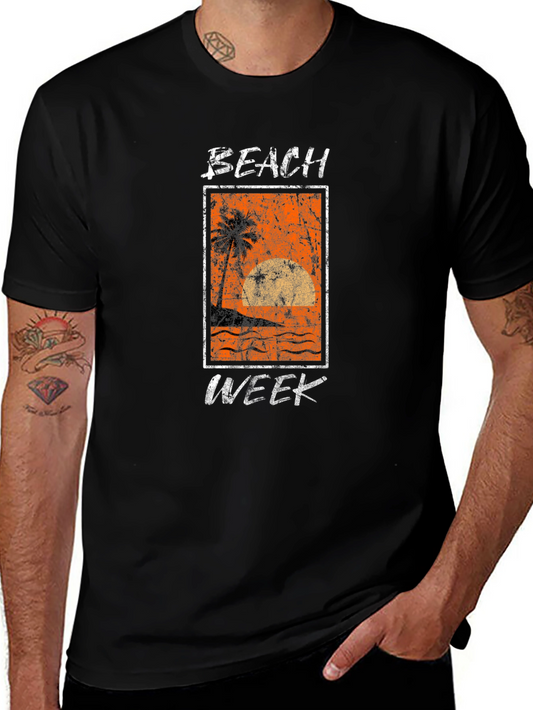 Beach Week Graphic Tee - Black Cotton T-Shirt