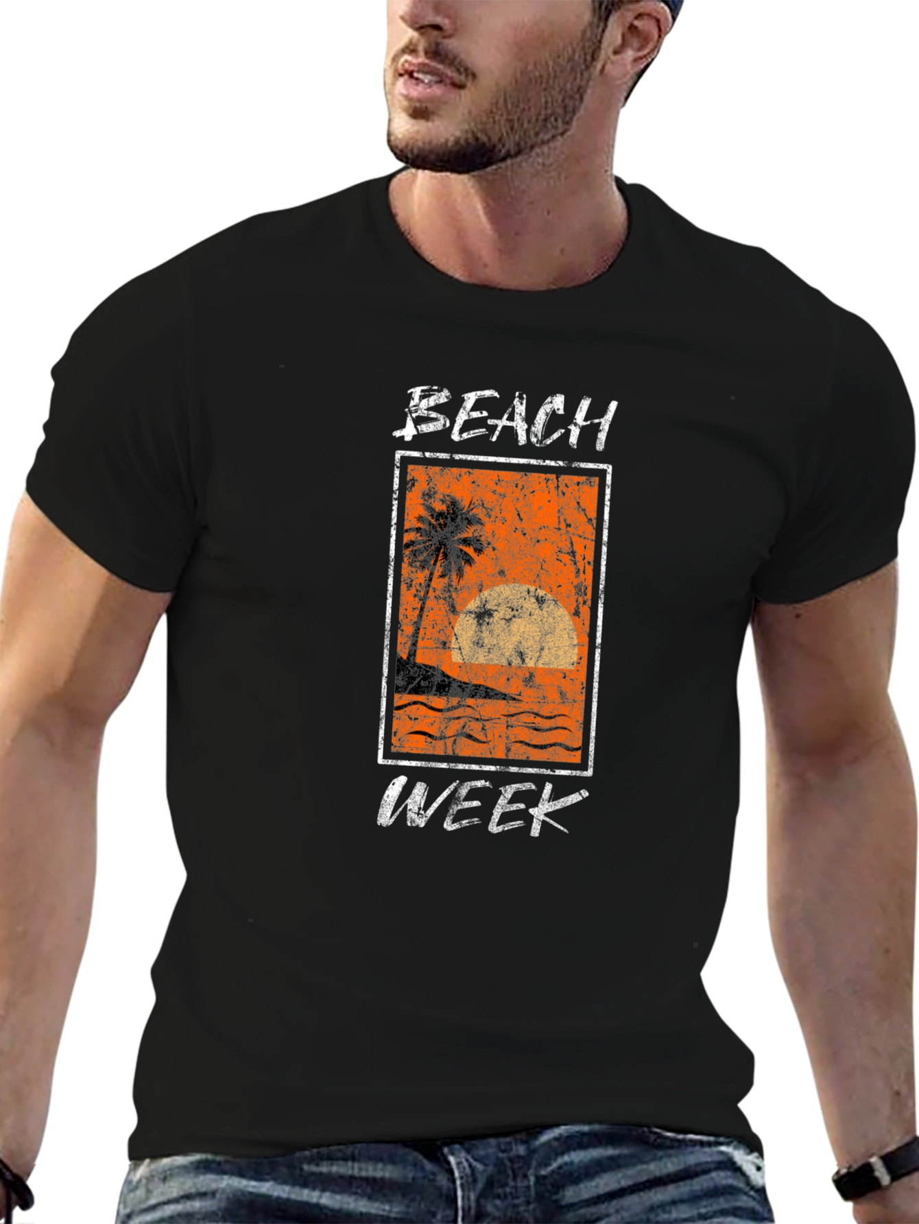 Beach Week Graphic Tee - Black Cotton T-Shirt