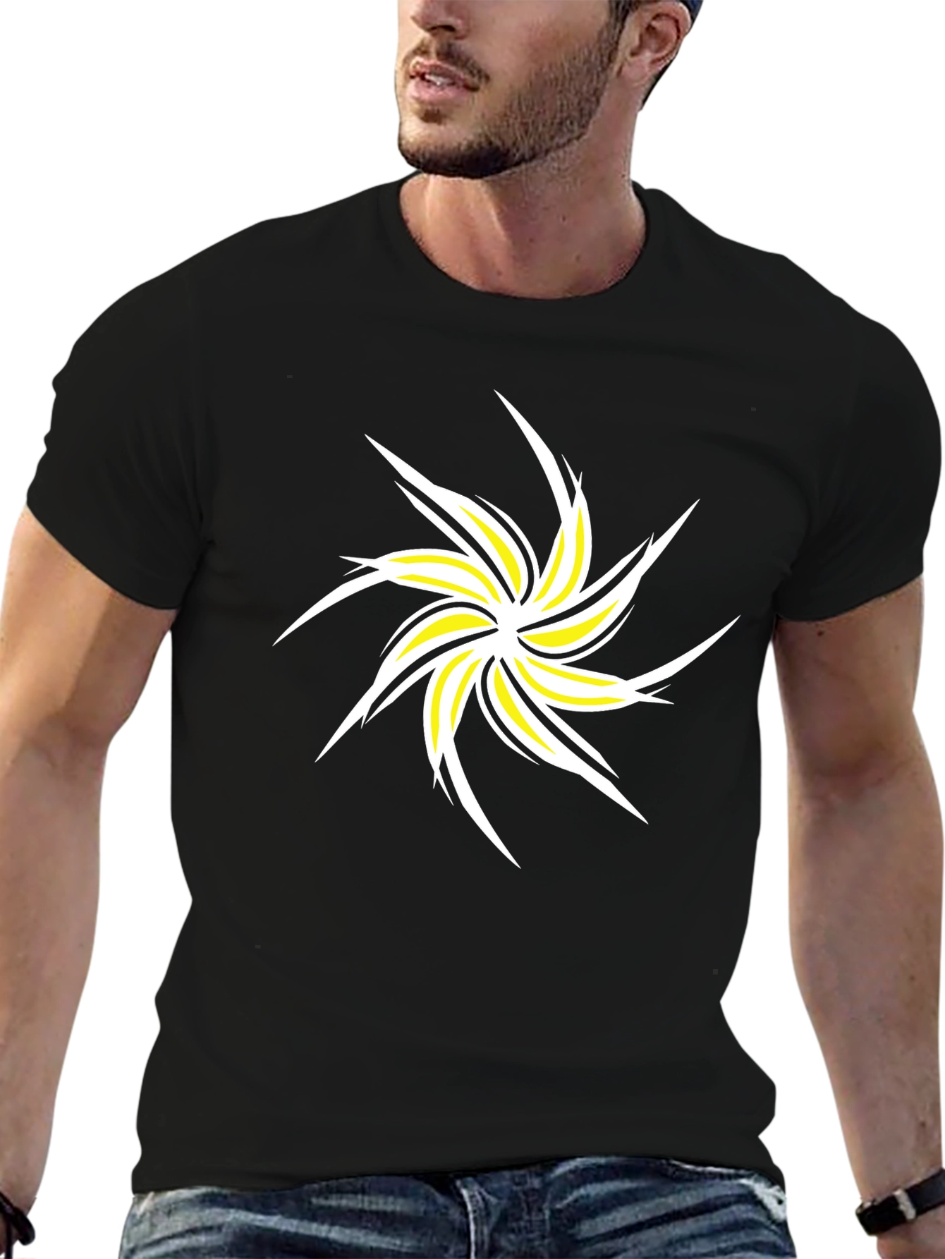 Abstract Star Graphic Tee - Black Cotton T-Shirt