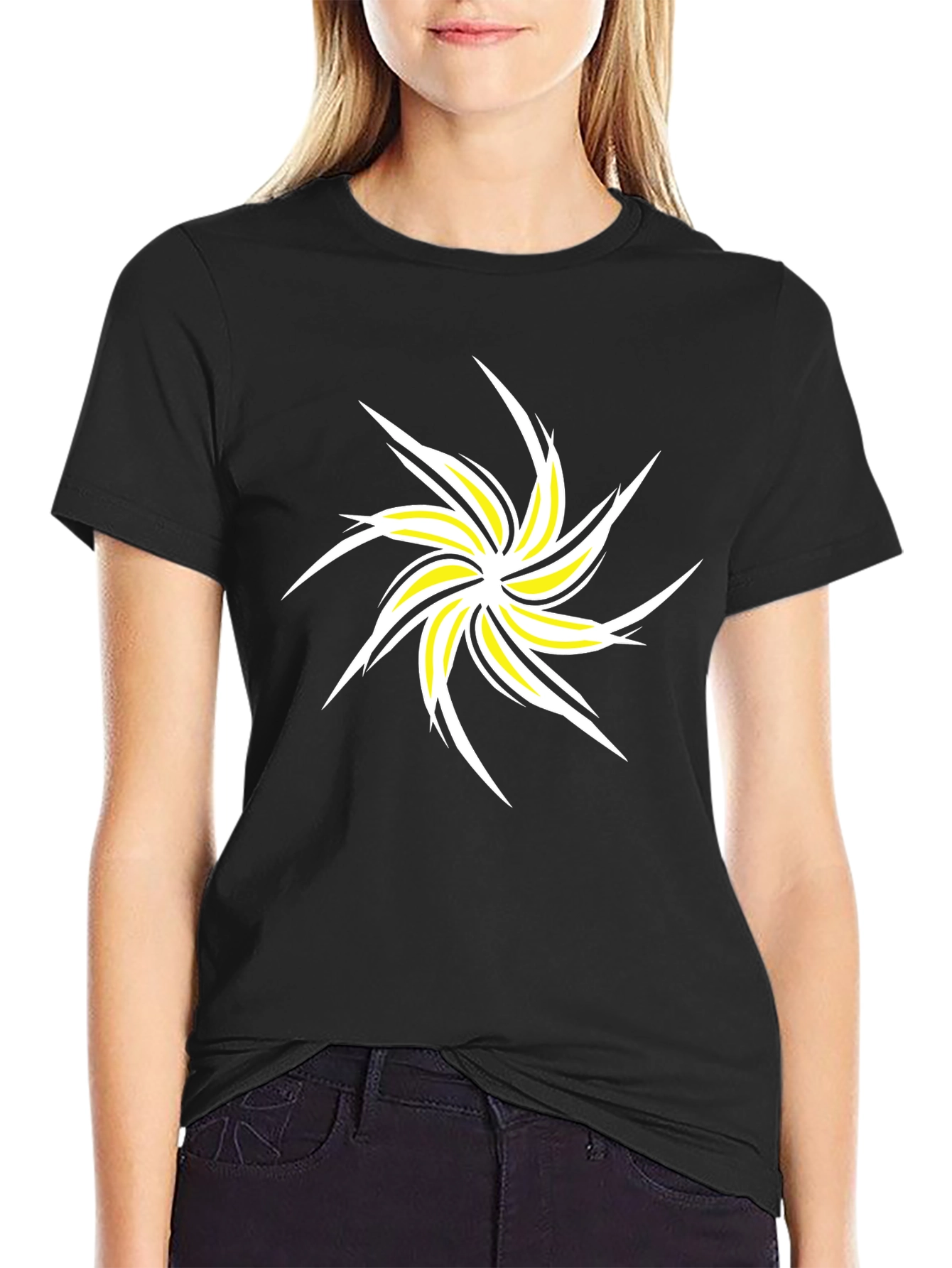 Abstract Star Graphic Tee - Black Cotton T-Shirt