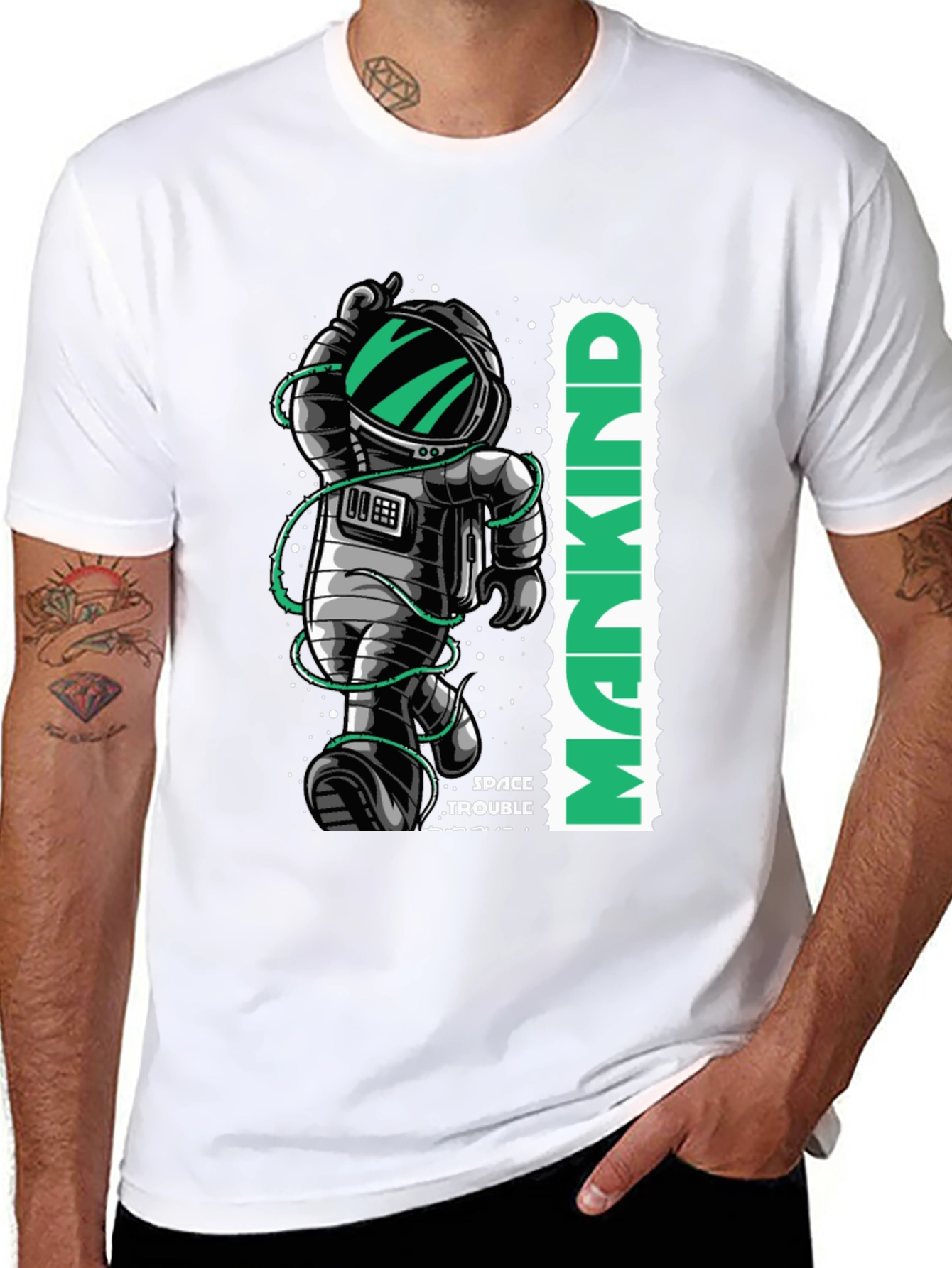 Astronaut Mankind Graphic Print Black T-Shirt