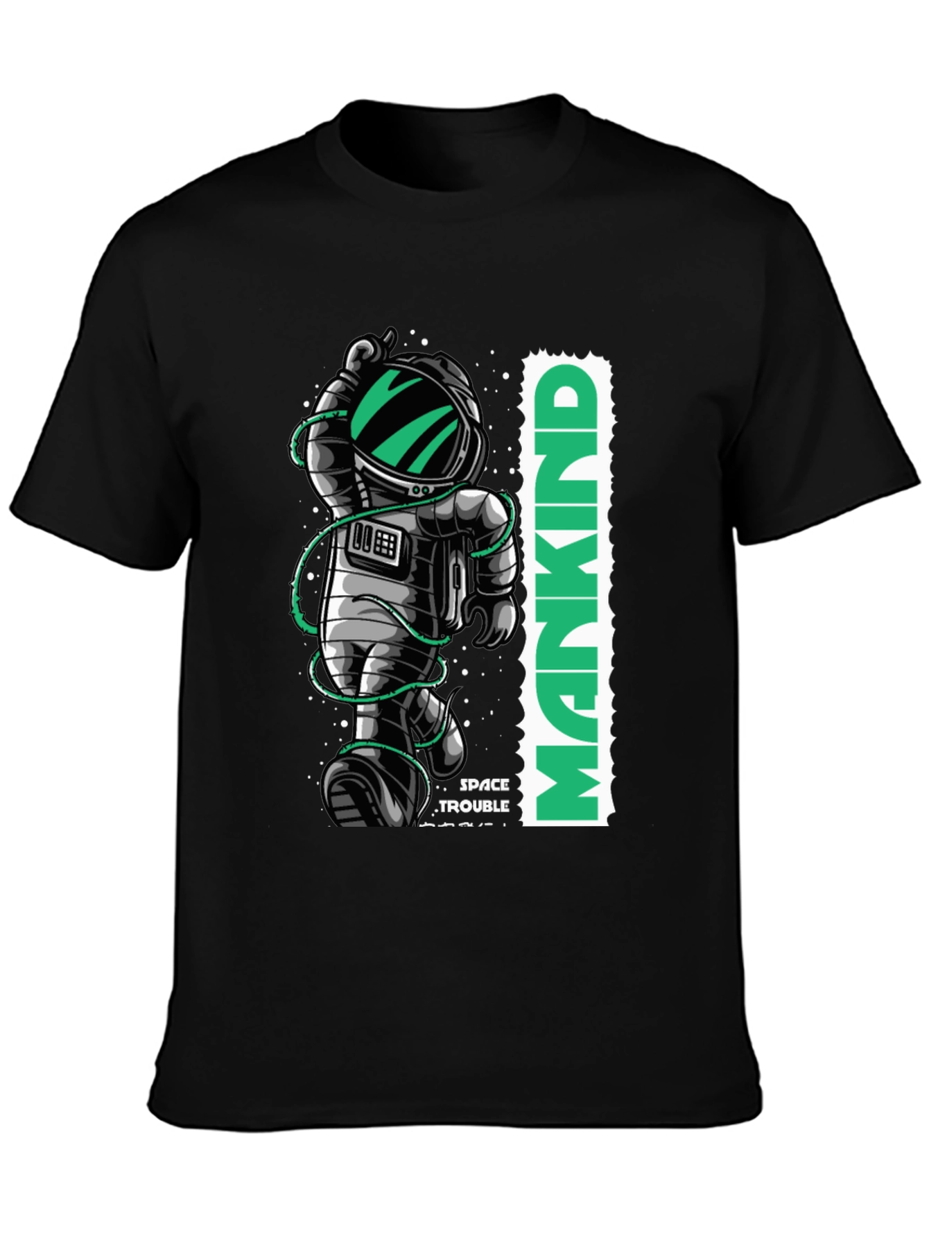 Astronaut Mankind Graphic Print Black T-Shirt