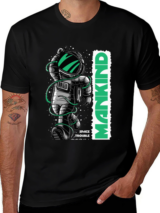 Astronaut Mankind Graphic Print Black T-Shirt