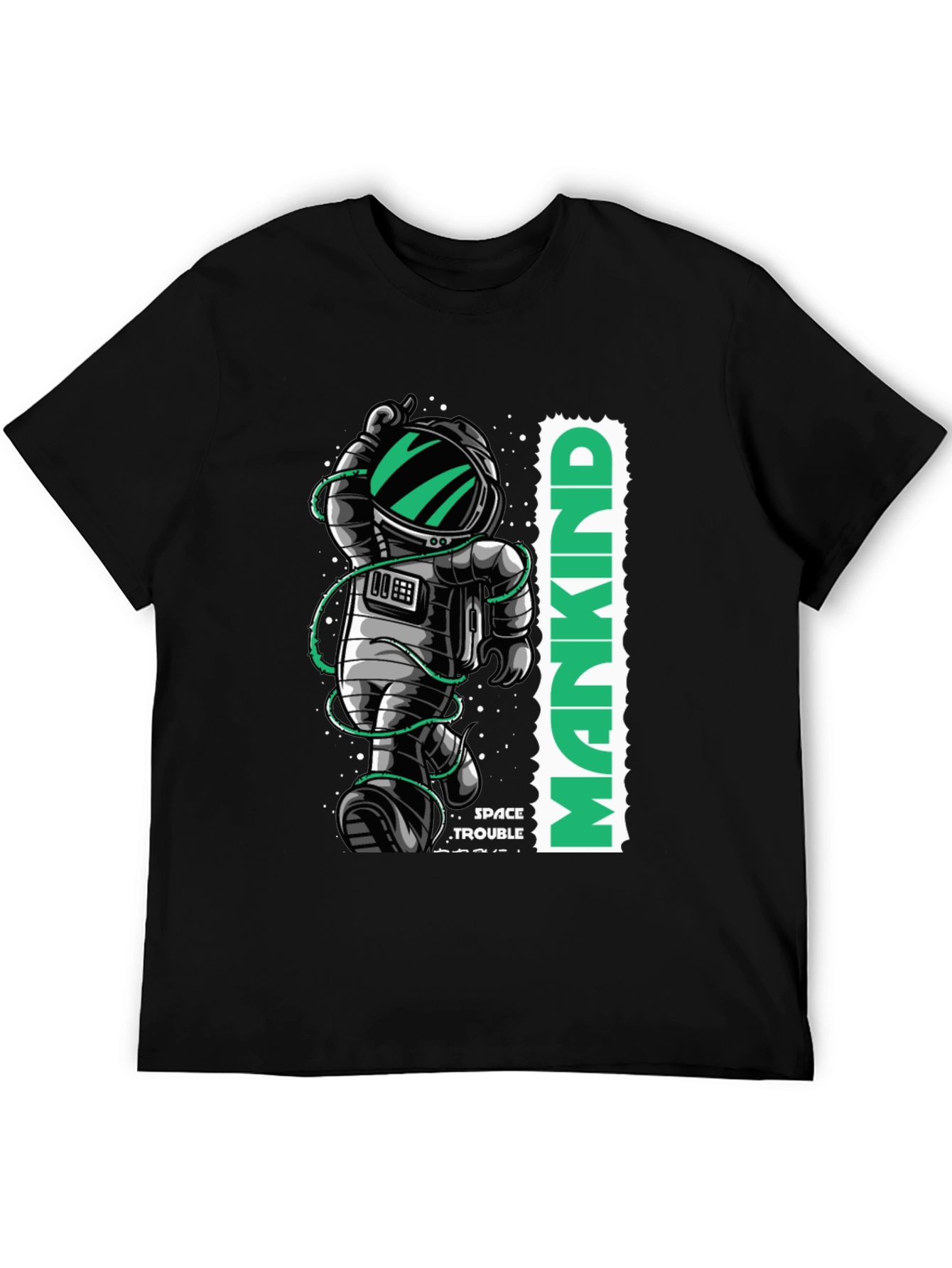 Astronaut Mankind Graphic Print Black T-Shirt