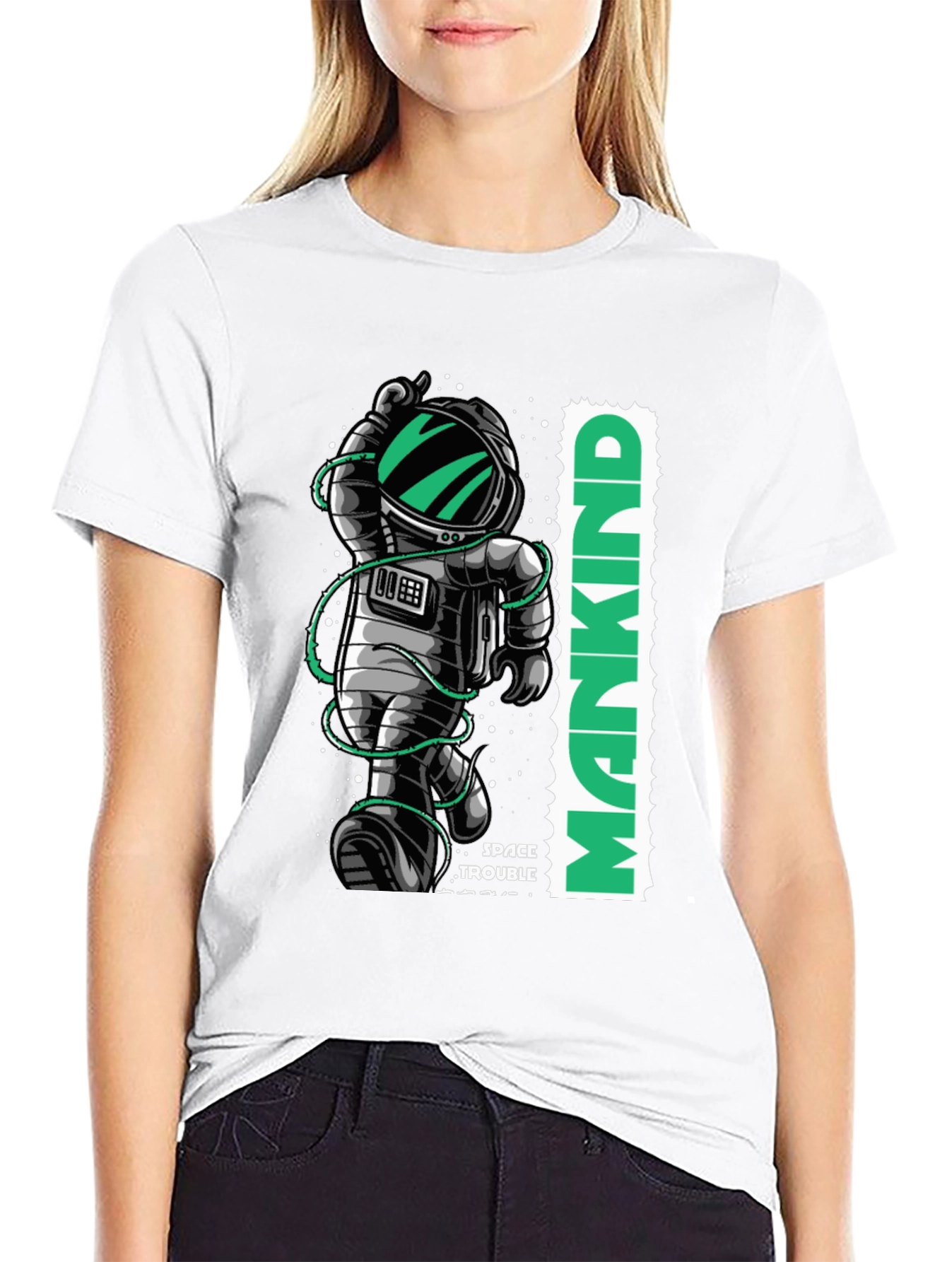 Astronaut Mankind Graphic Print Black T-Shirt