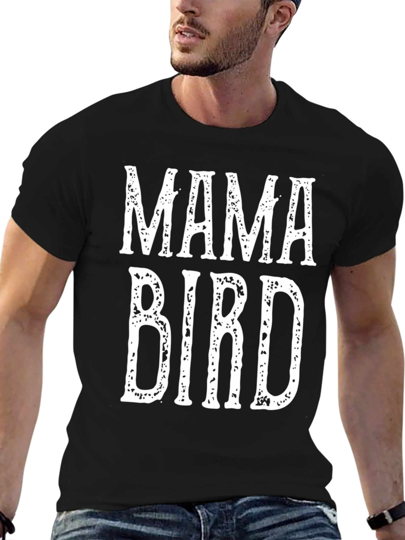 Mama Bird Graphic Tee - Black Cotton T-Shirt