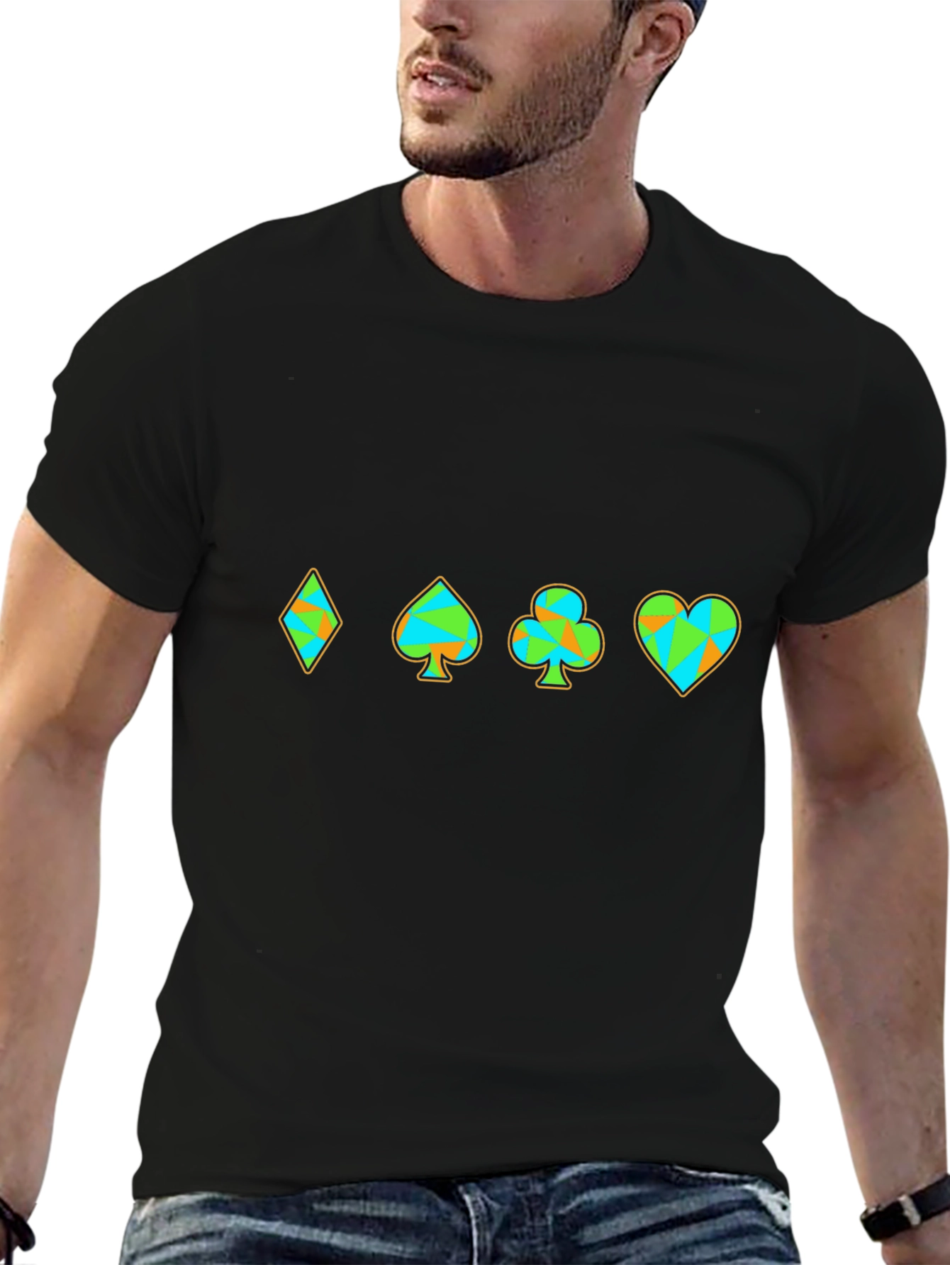 Suits Card Pattern Mens Black T-Shirt