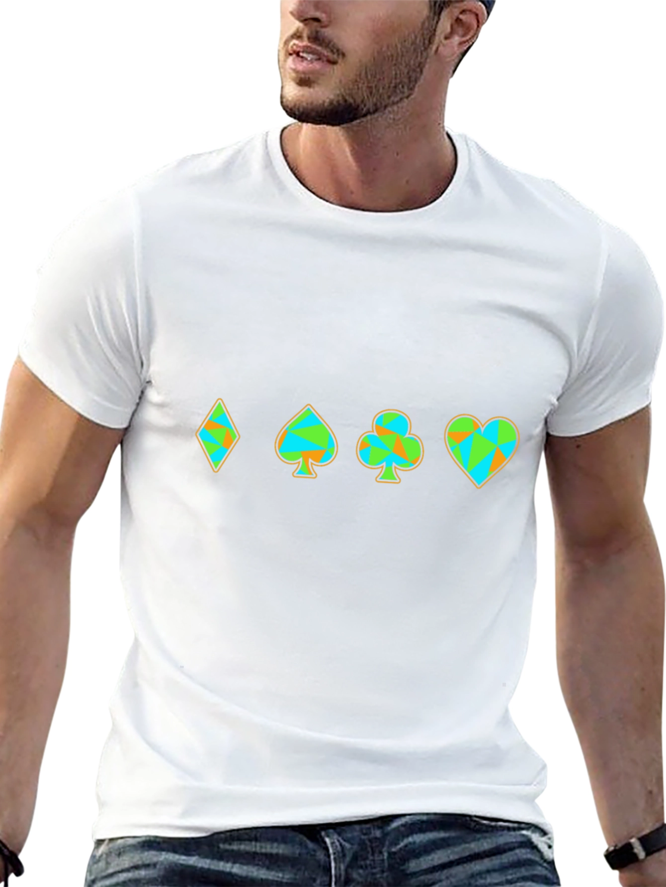 Suits Card Pattern Mens Black T-Shirt