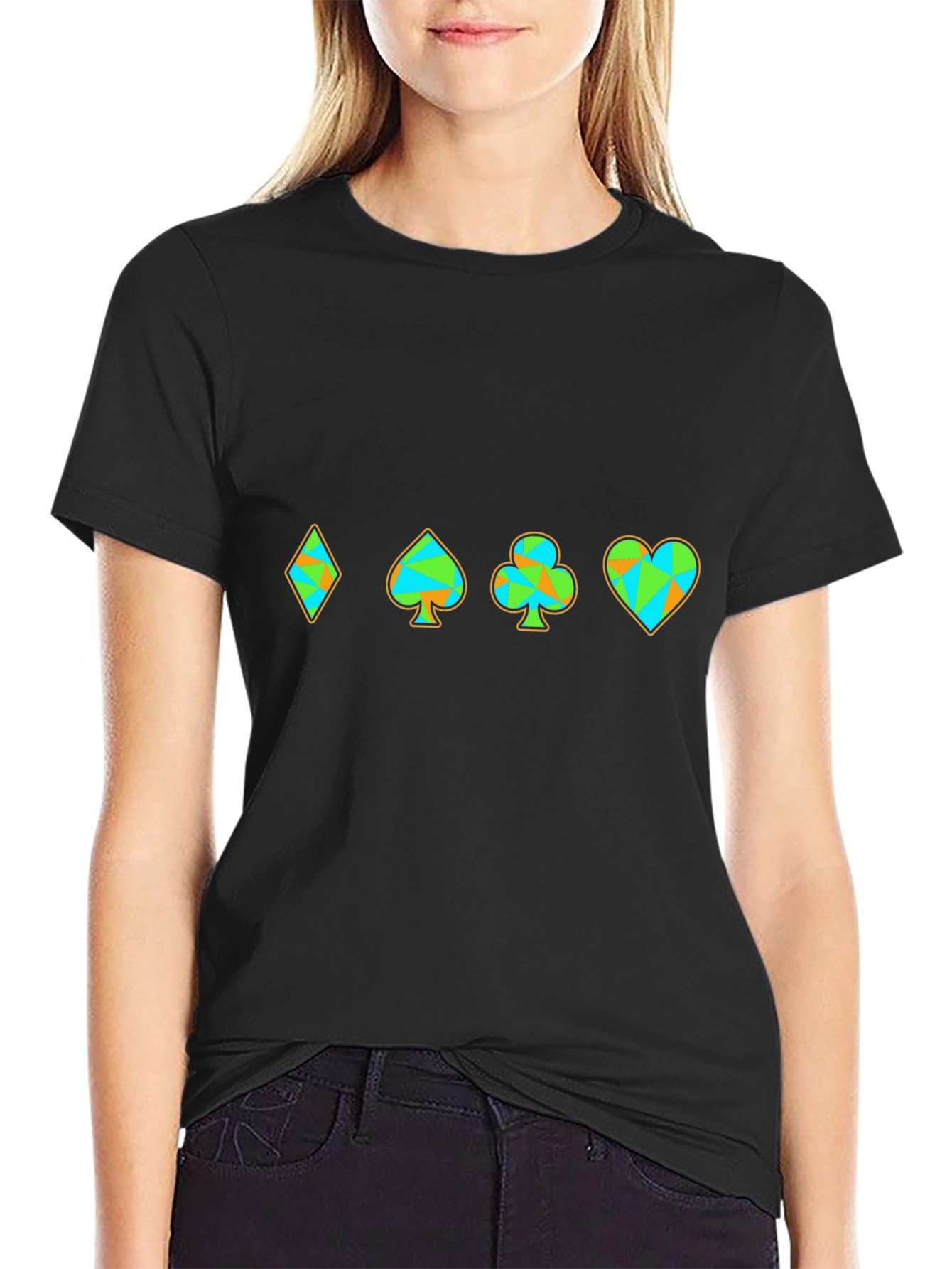 Suits Card Pattern Mens Black T-Shirt
