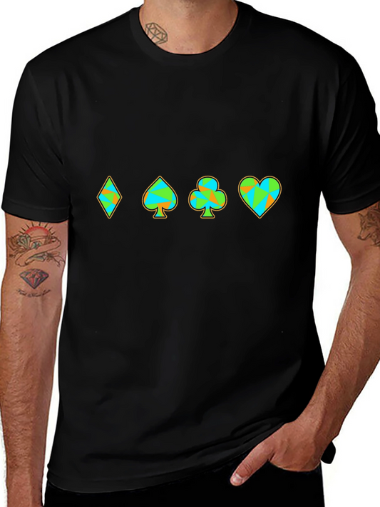 Suits Card Pattern Mens Black T-Shirt