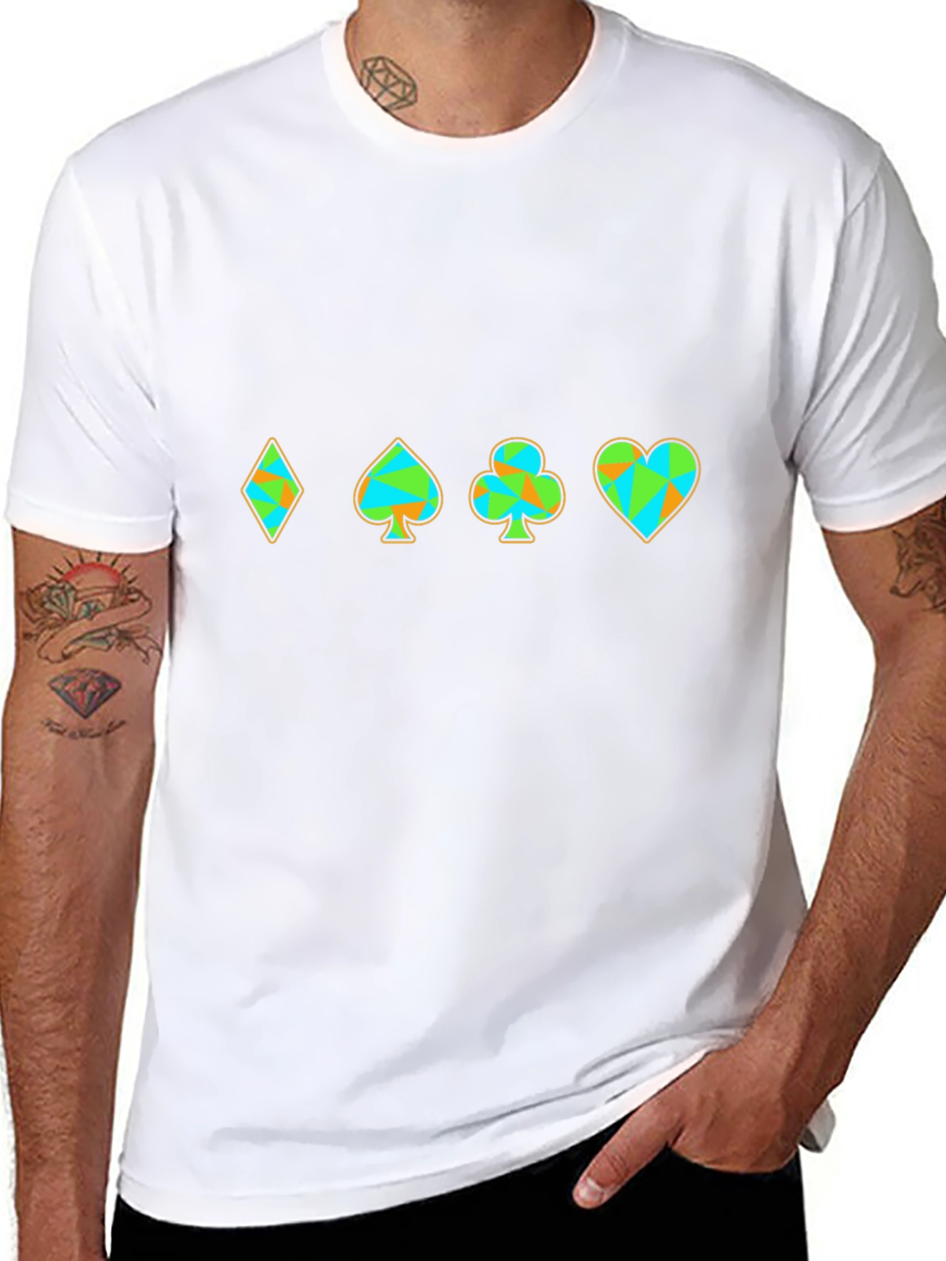 Suits Card Pattern Mens Black T-Shirt