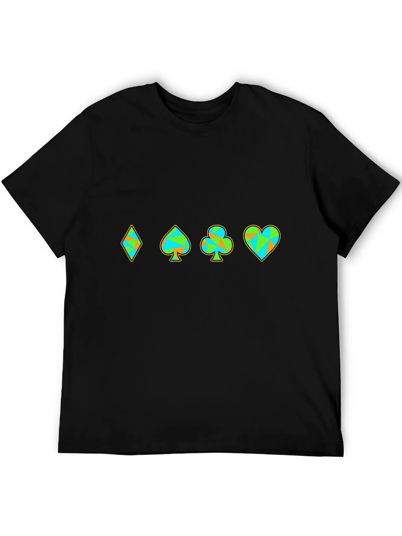 Suits Card Pattern Mens Black T-Shirt