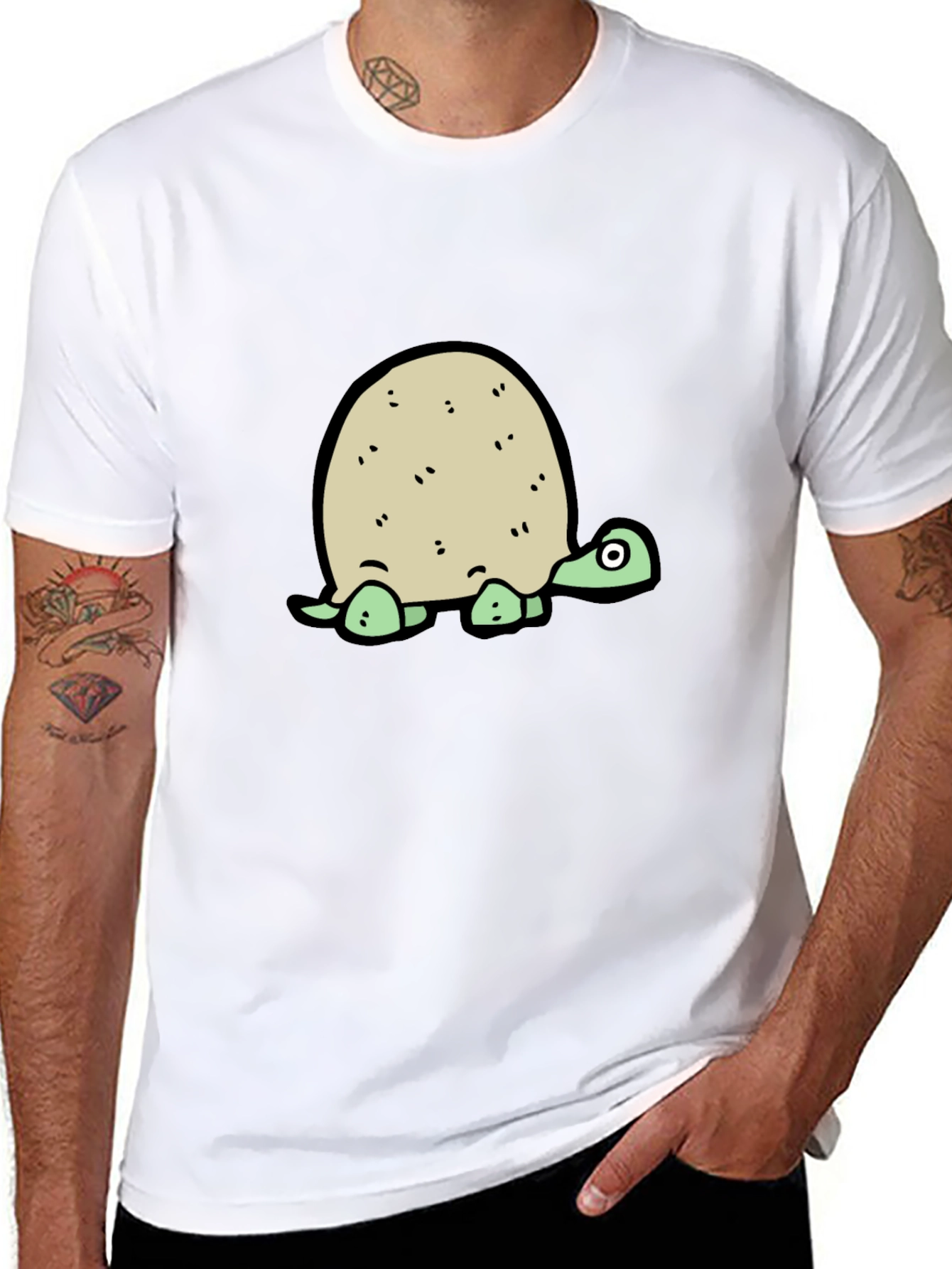 Cartoon Turtle Graphic Tee - Black T-Shirt