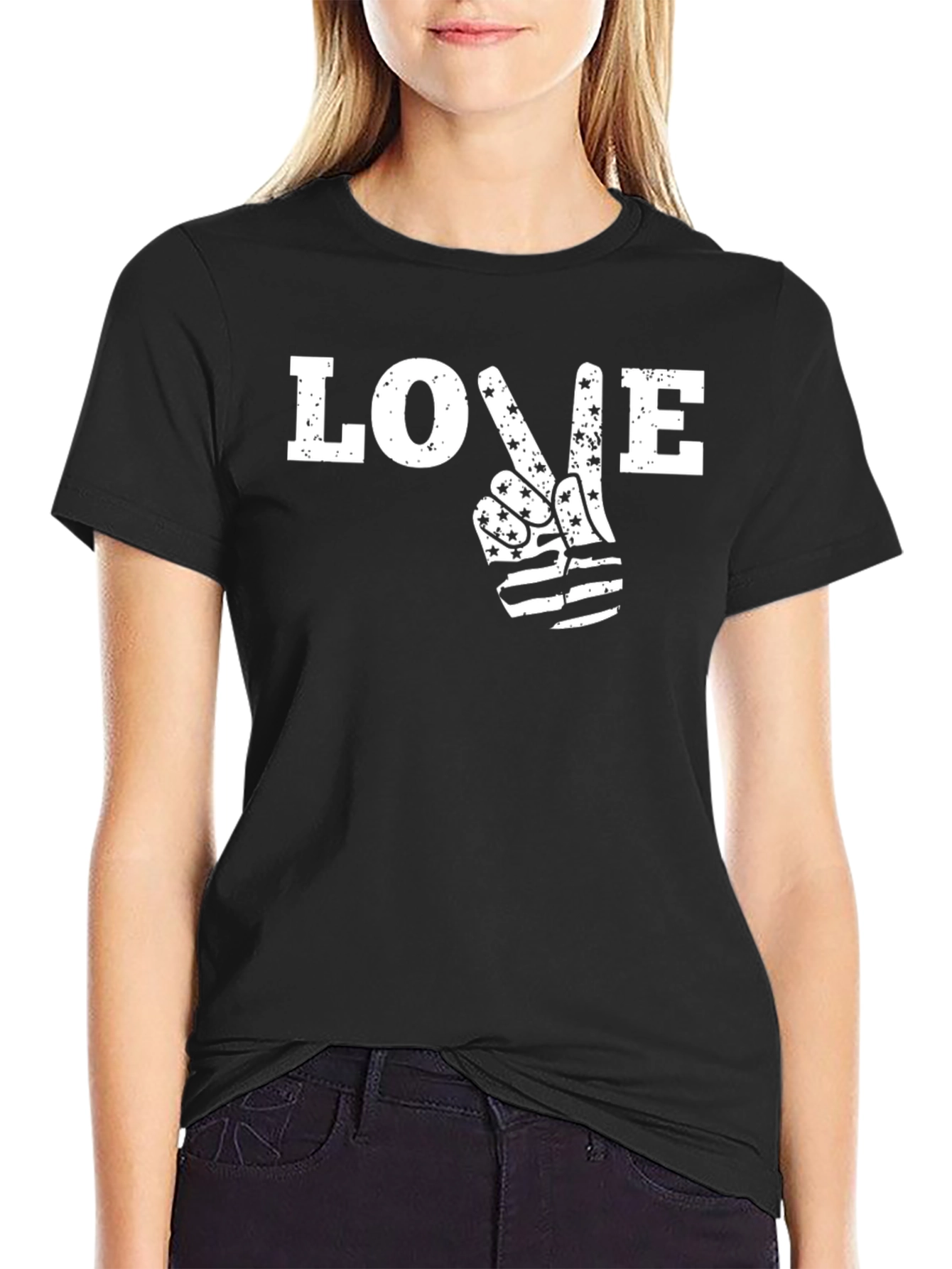 Love Peace Sign American Flag T-Shirt