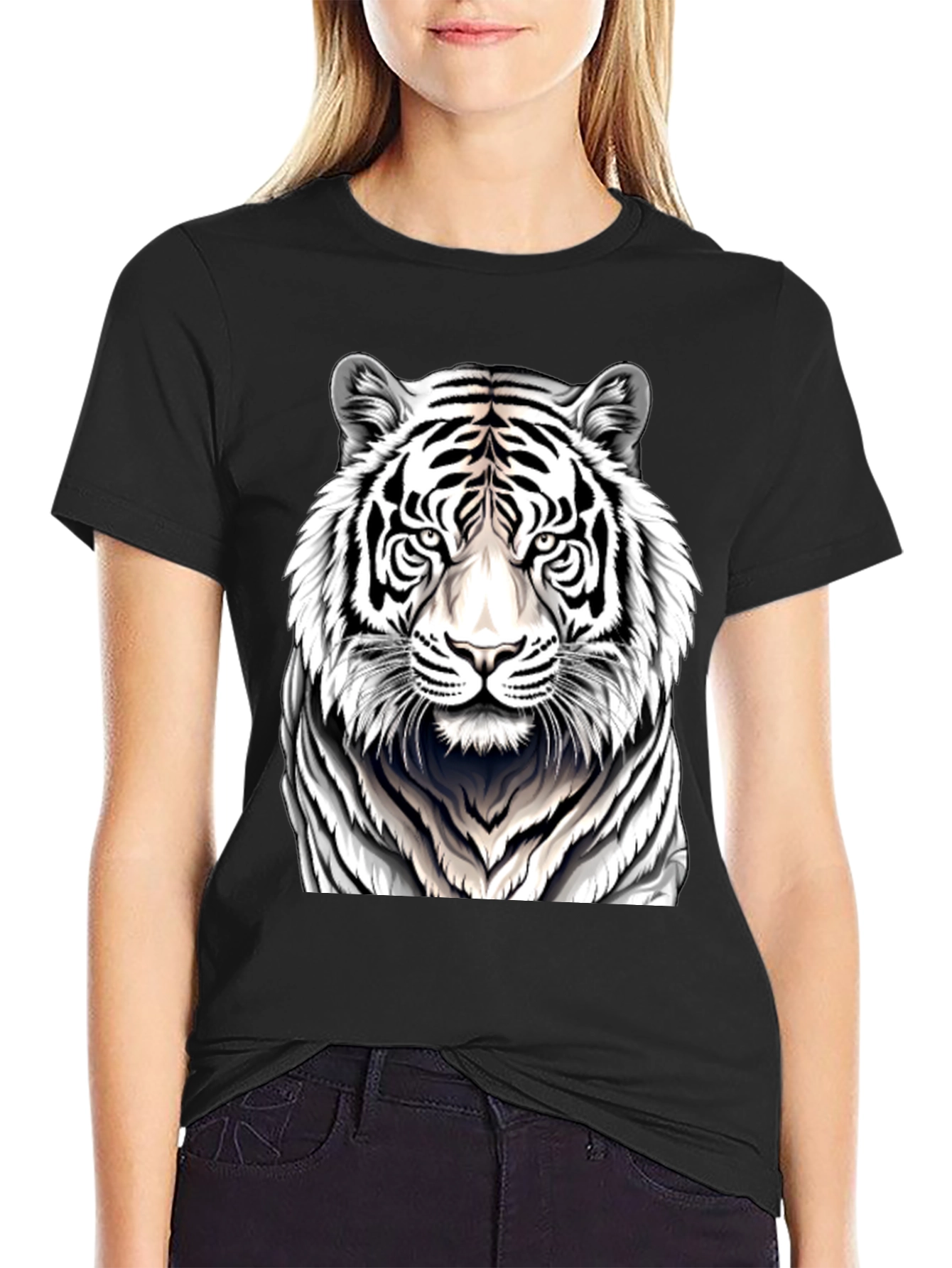White Tiger Graphic Tee - Black Cotton Shirt
